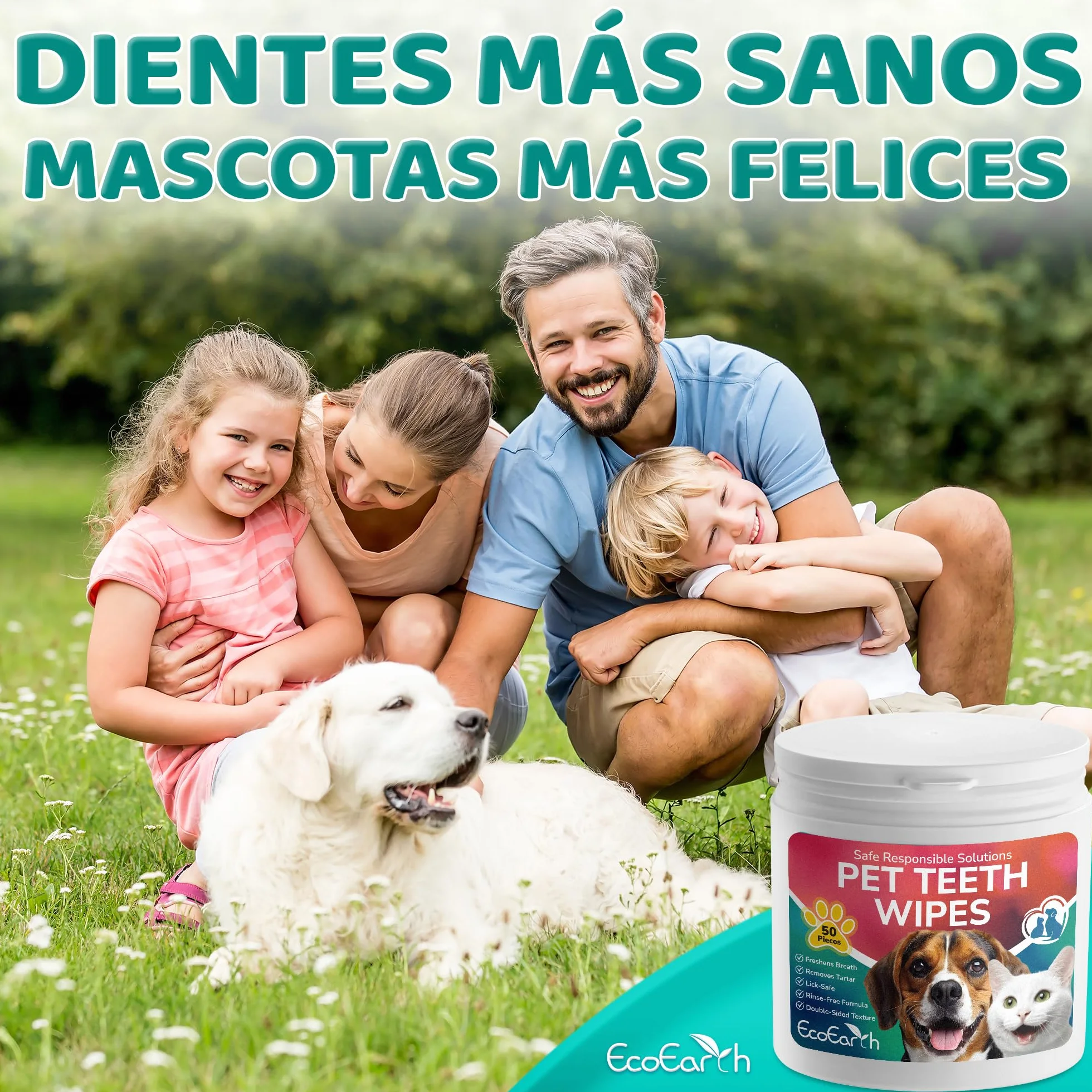 EcoEarth Toallitas de Limpieza Dental Premium para Perros y Gatos - 100 Piezas - Almohadillas para los Dedos para el Cuidado Dental de Mascotas para un Aliento Fresco y una higiene bucal