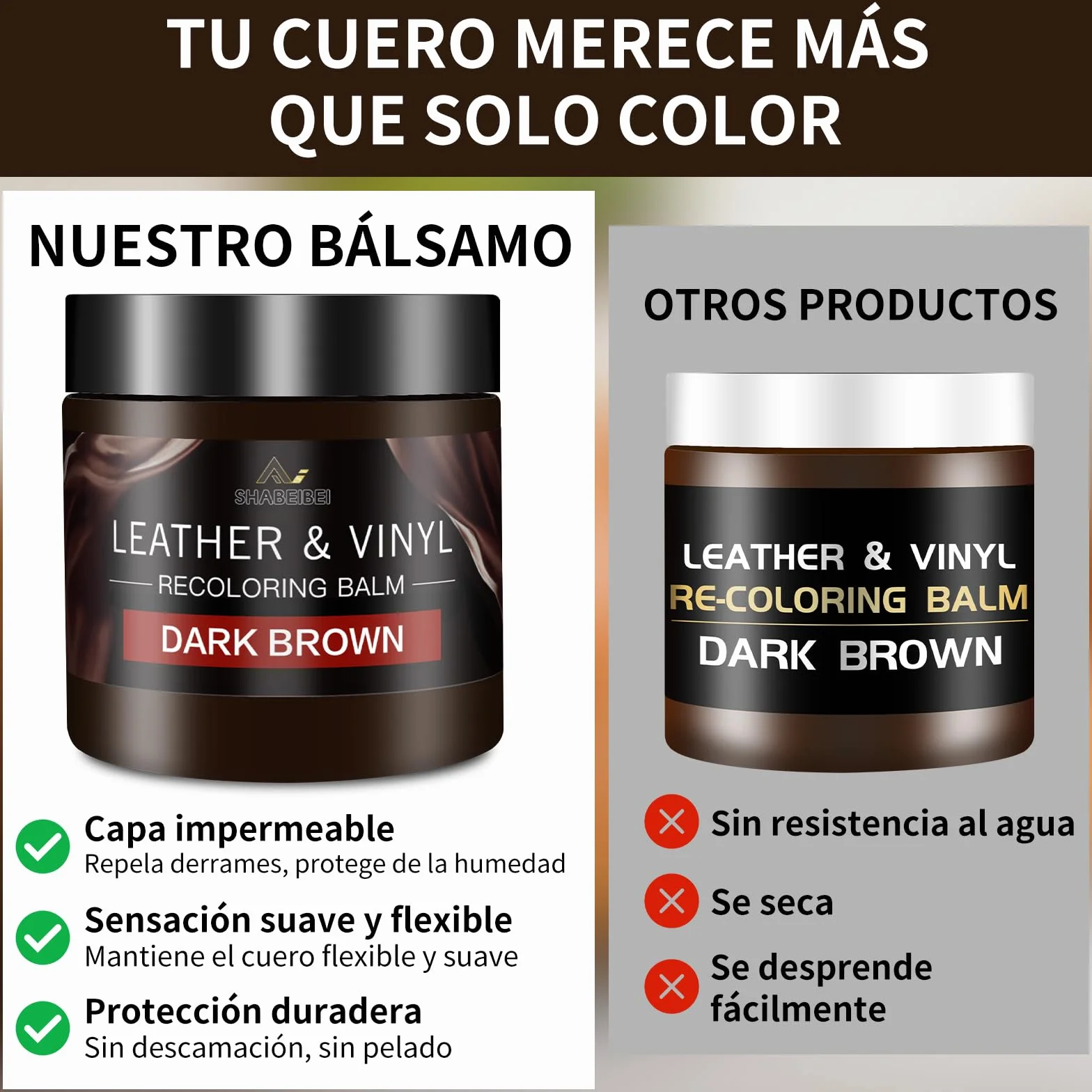 Kit Reparación Cuero Marrón Oscuro, 200ml – Cuidado para Sofás, Asientos de Coche y Bolsos – Reparación de Arañazos y Tinte para Cuero Sintético y Natural