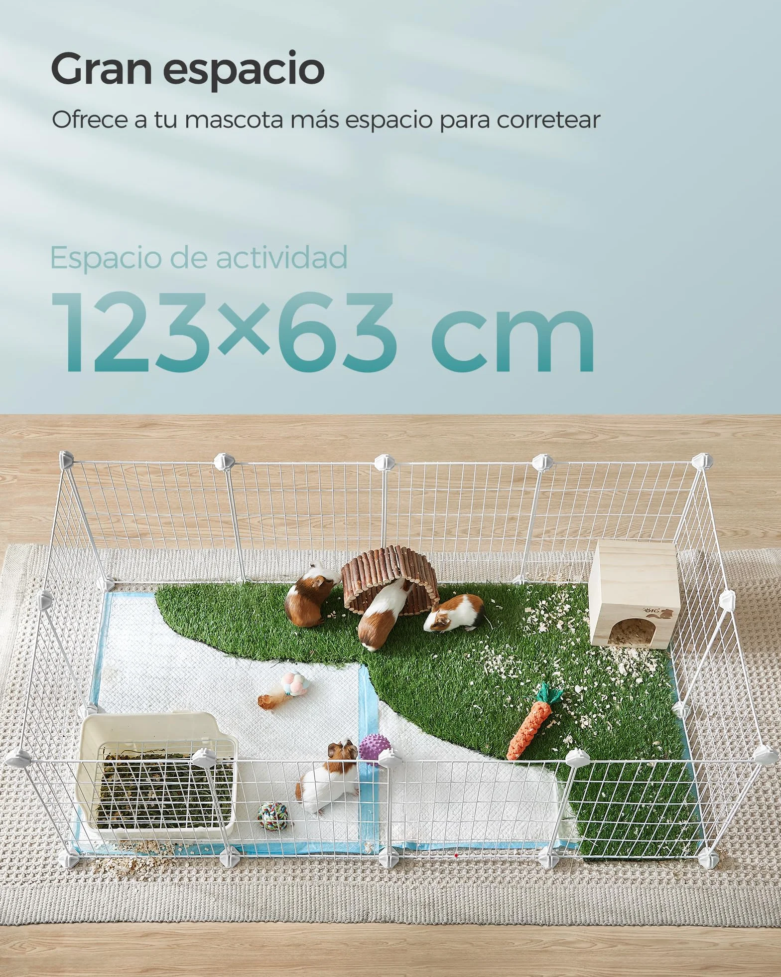 SONGMICS Jaula para Mascotas, Valla Metálica para Hámster, Conejitos, Parque de Mascotas en Bricolaje, para Animalitos, Blanco LPI001W01