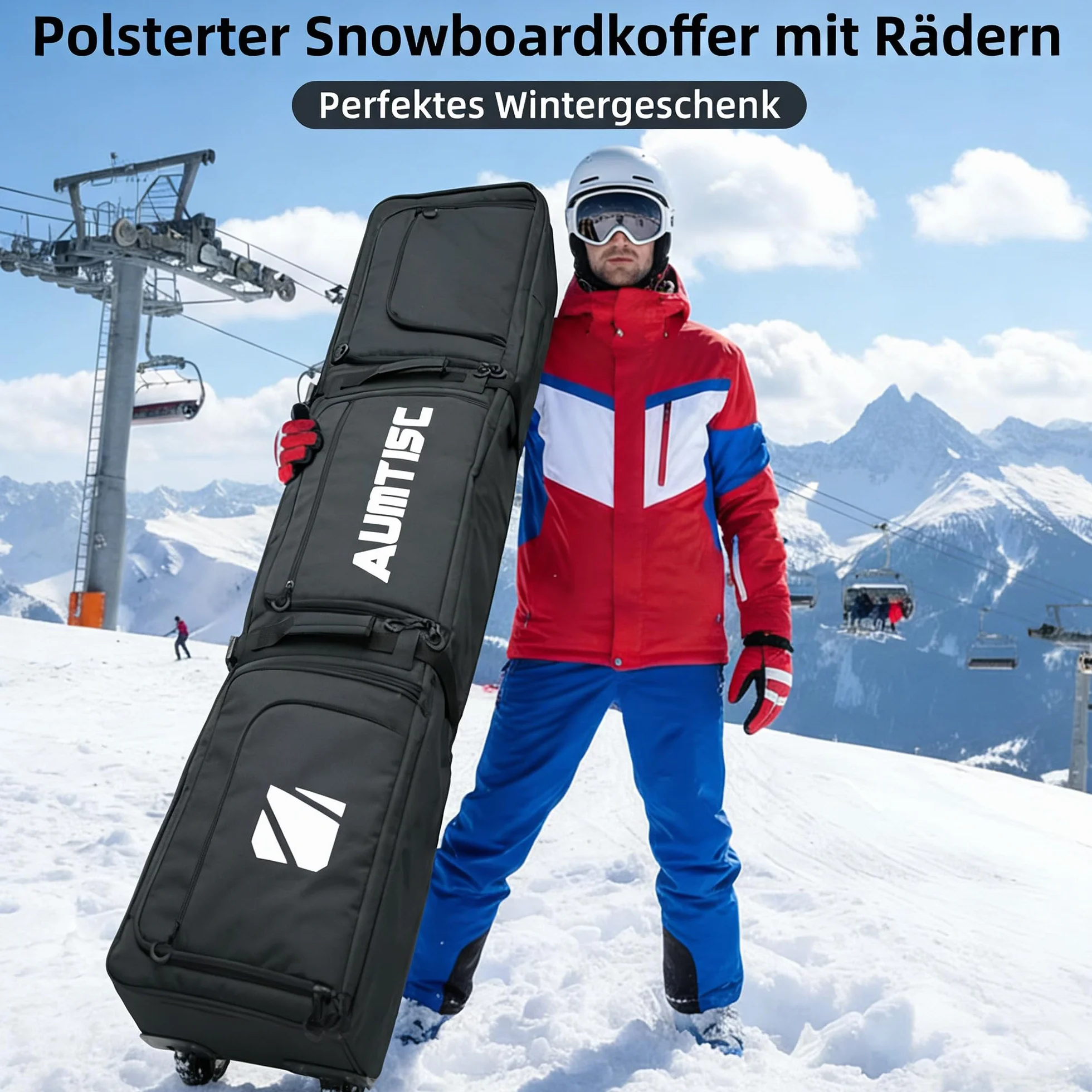 AUMTISC Bolsa de Snowboard con Ruedas Acolchada para Esquís 165-175 cm