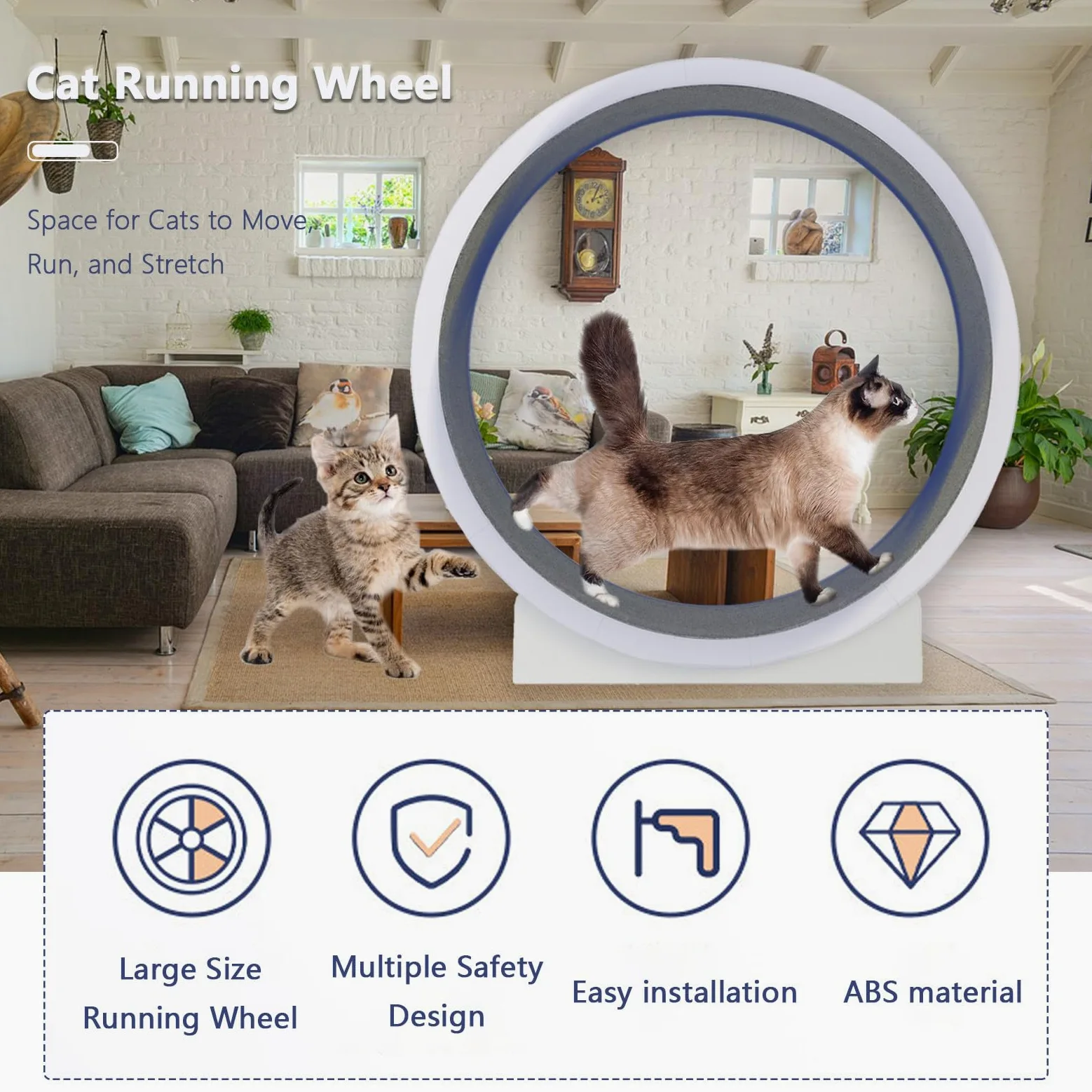 Rueda de Ejercicio para gatos Ruedas para gatos de Interior, Rueda para Correr para gatos con Pista alfombrada y Rueda silenciosa, Ruedas para hámster para gatos para Perder Peso y Salud