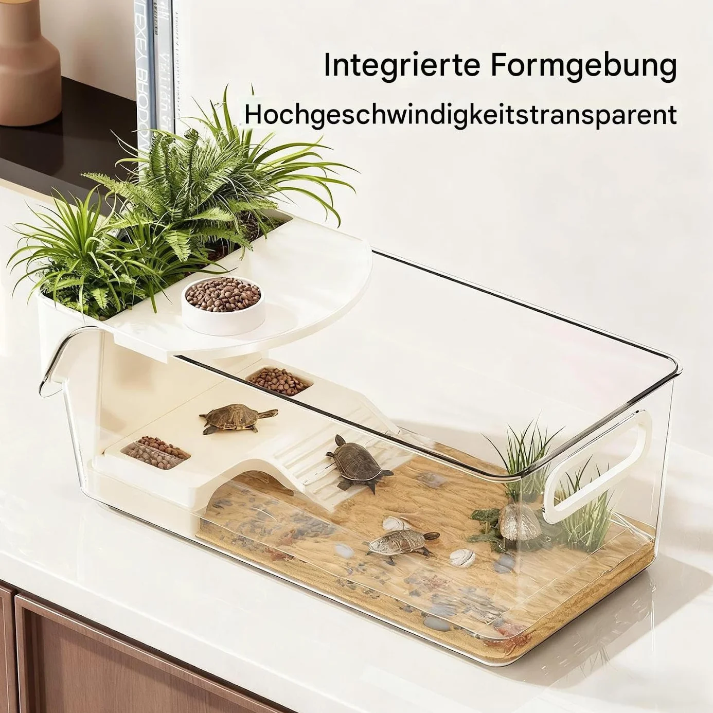 Terrario de tortugas, gran terrario con plataforma solar, de reptiles de agua, tanque de tortugas, para ranas de árbol, salamandras, cangrejos de río, animales pequeños, interior salón