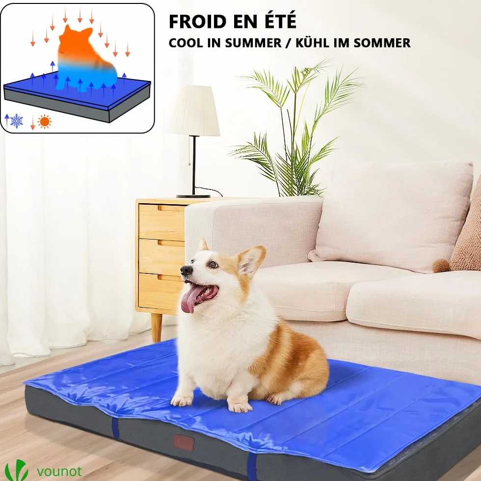 VOUNOT® Cama Perro Ortopédica con Alfombrilla Refrescante de Gel, Colchón Mascotas Cojines para Perros Espuma con Memoria Funda Extraíble Lavable, 115x81x9cm