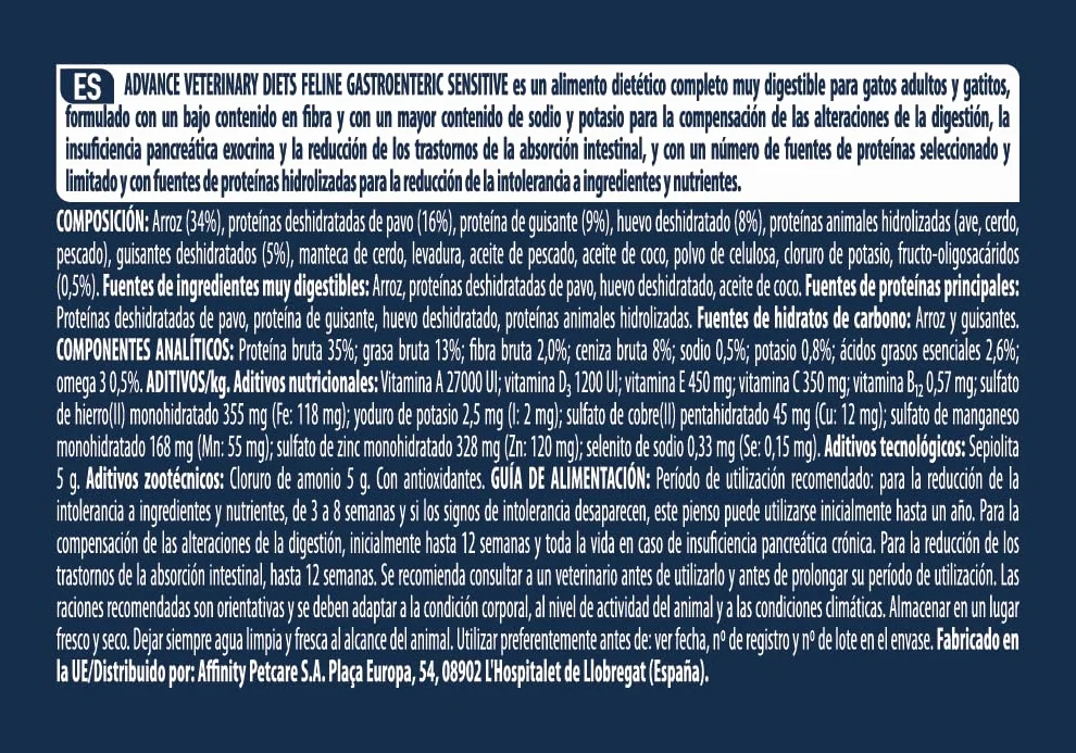 Advance Veterinary Diets Gastroenteric Sensitive, Pienso para Gatos con Trastornos gastrointestinales, 1,5kg