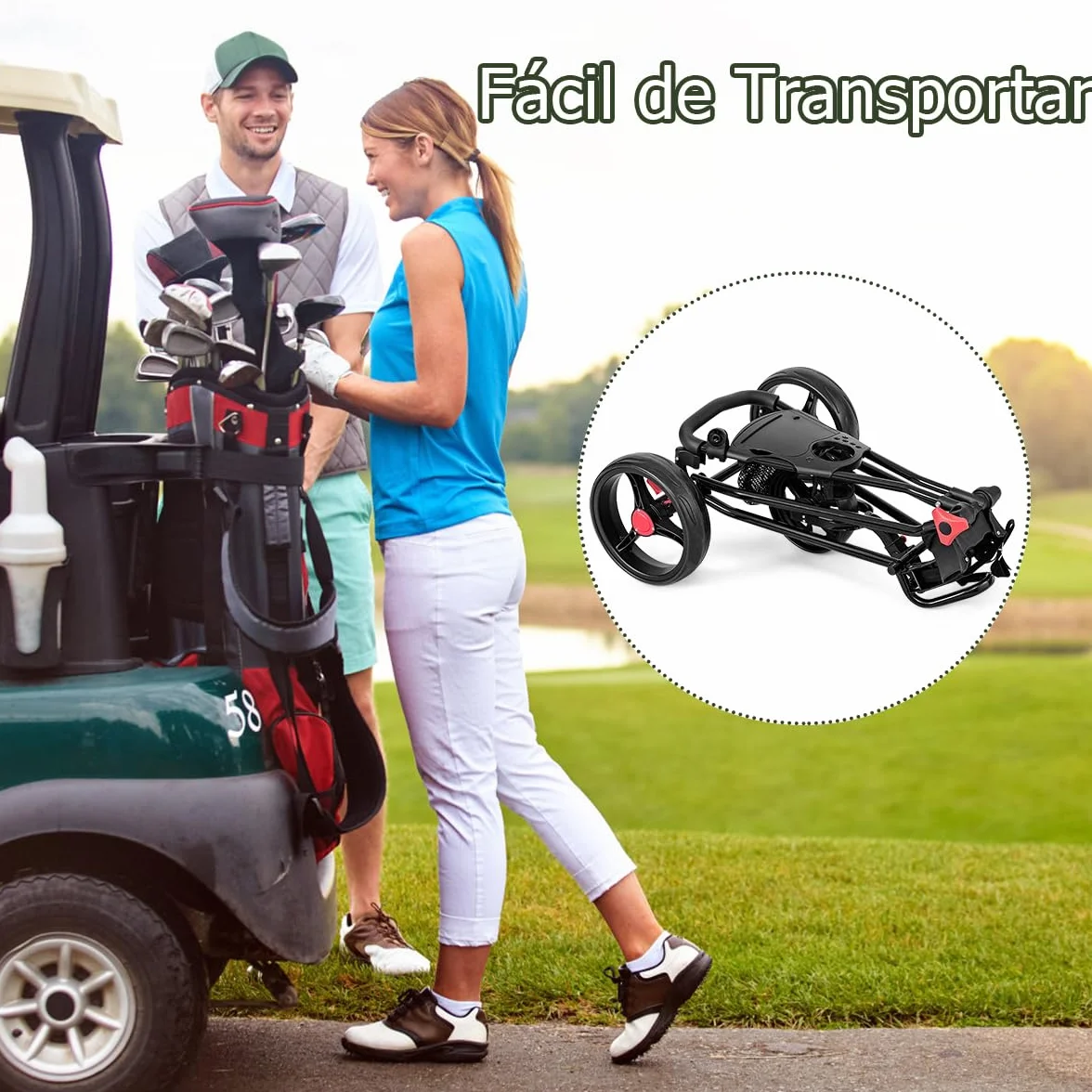 GOPLUS Carrito de Golf Plegable 3 Ruedas Goma Mango Ajustable Hierro Negro