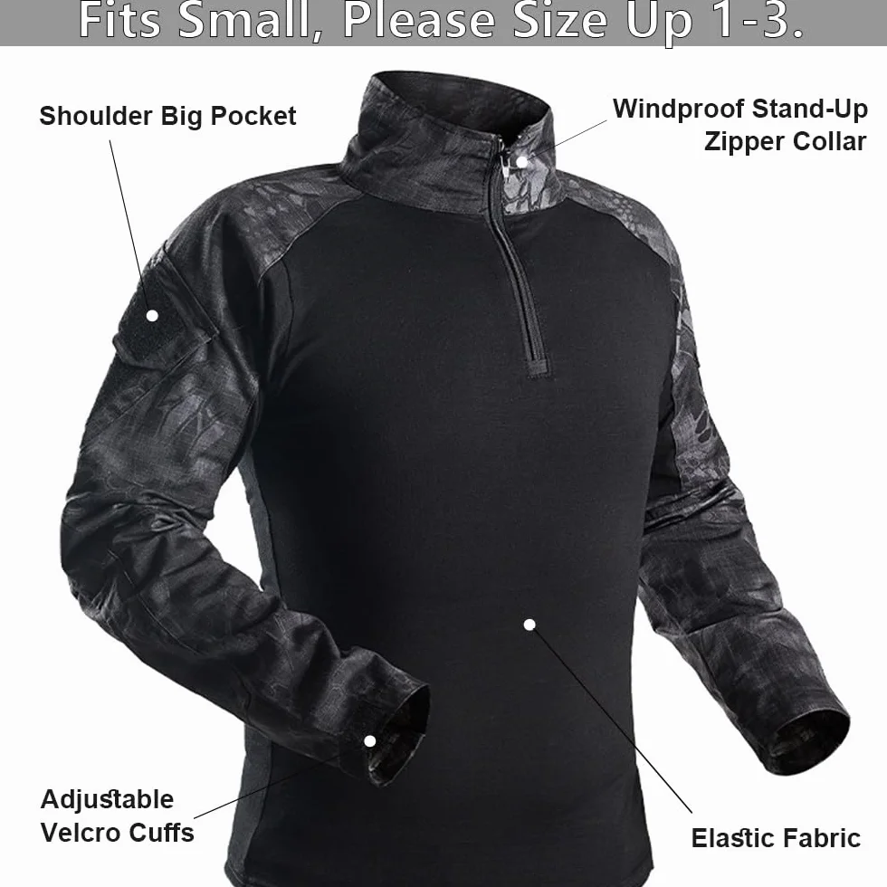 Traje táctico militar negro para airsoft hombre - Pantalones y camisa de combate con pasamontañas y guantes