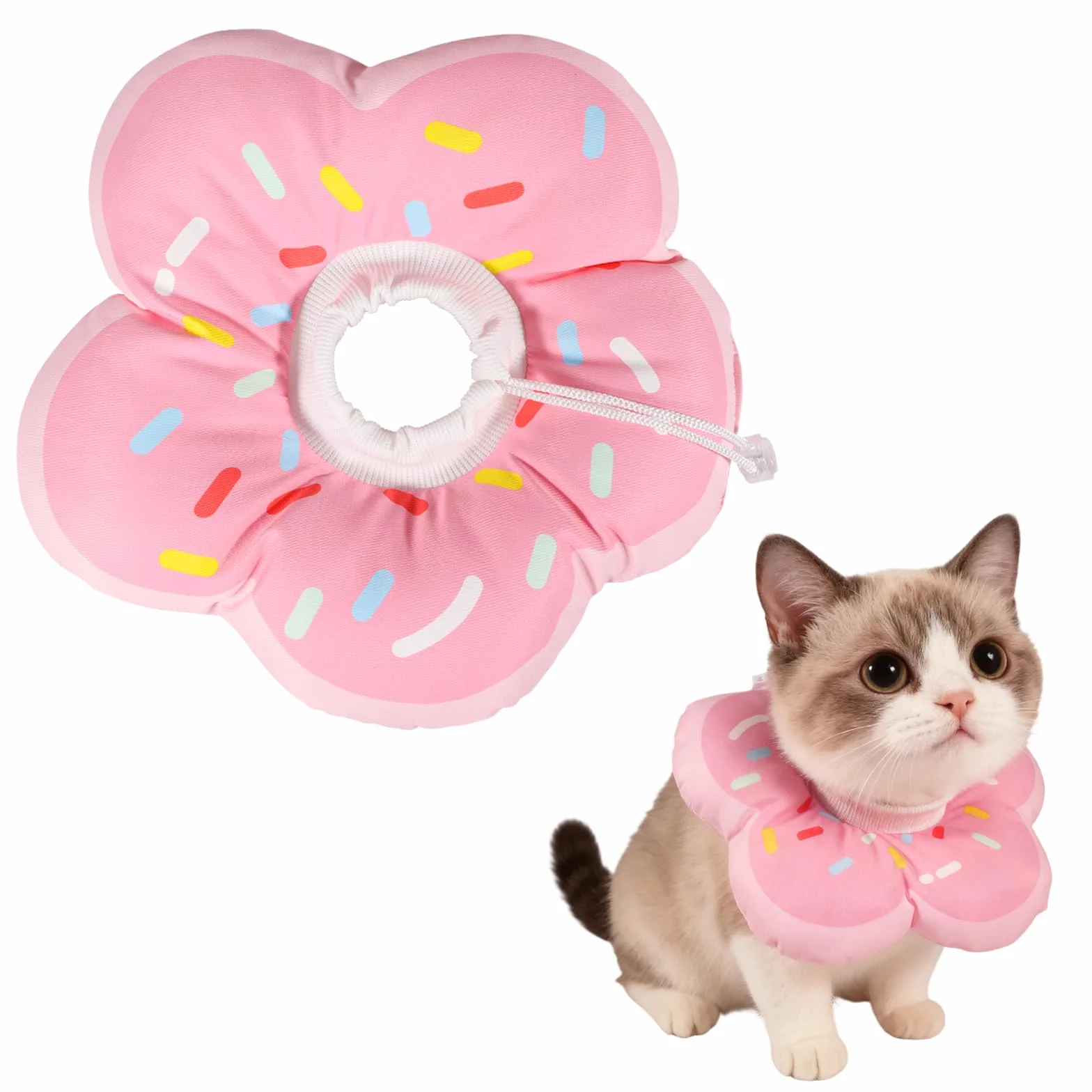 QKURT Collar de Recuperación para Gato, Collar Ajustable para Gatos Después de La Cirugía, Evitar Picaduras de y Arañazos Lesiones y Lamido, El patrón de Rosquilla, Forma de Flor