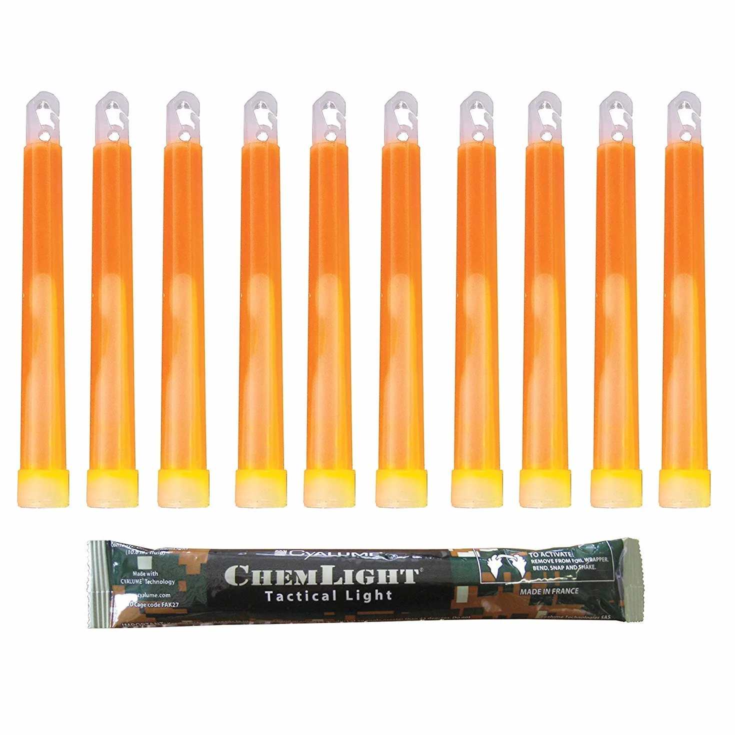 Cyalume Orange Chemlight Light Stick 15 cm, High Intensity 5 Min, 10 Pack