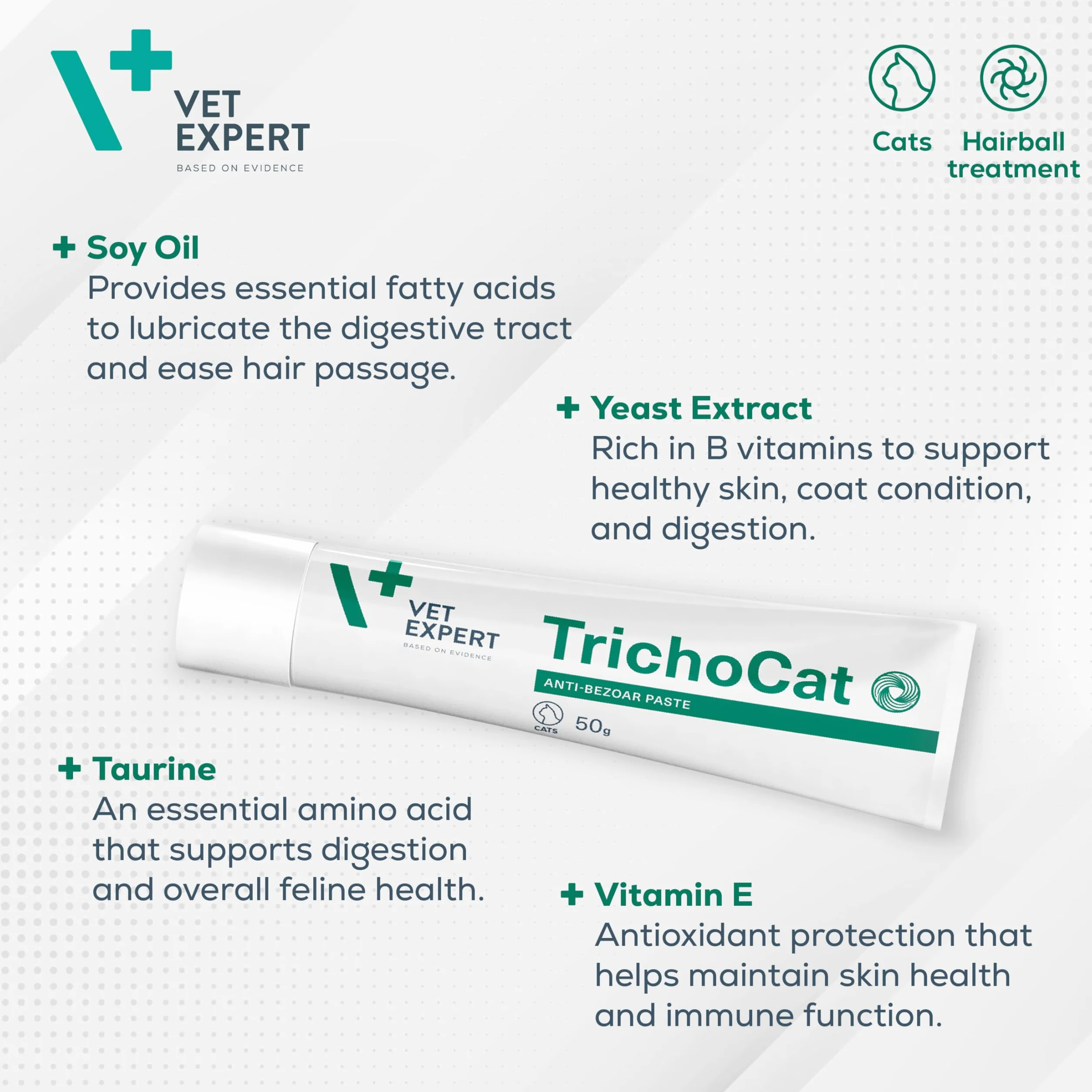 VET EXPERT TRICHOCAT - Pasta desenfrenadora para gatos, 50 ml