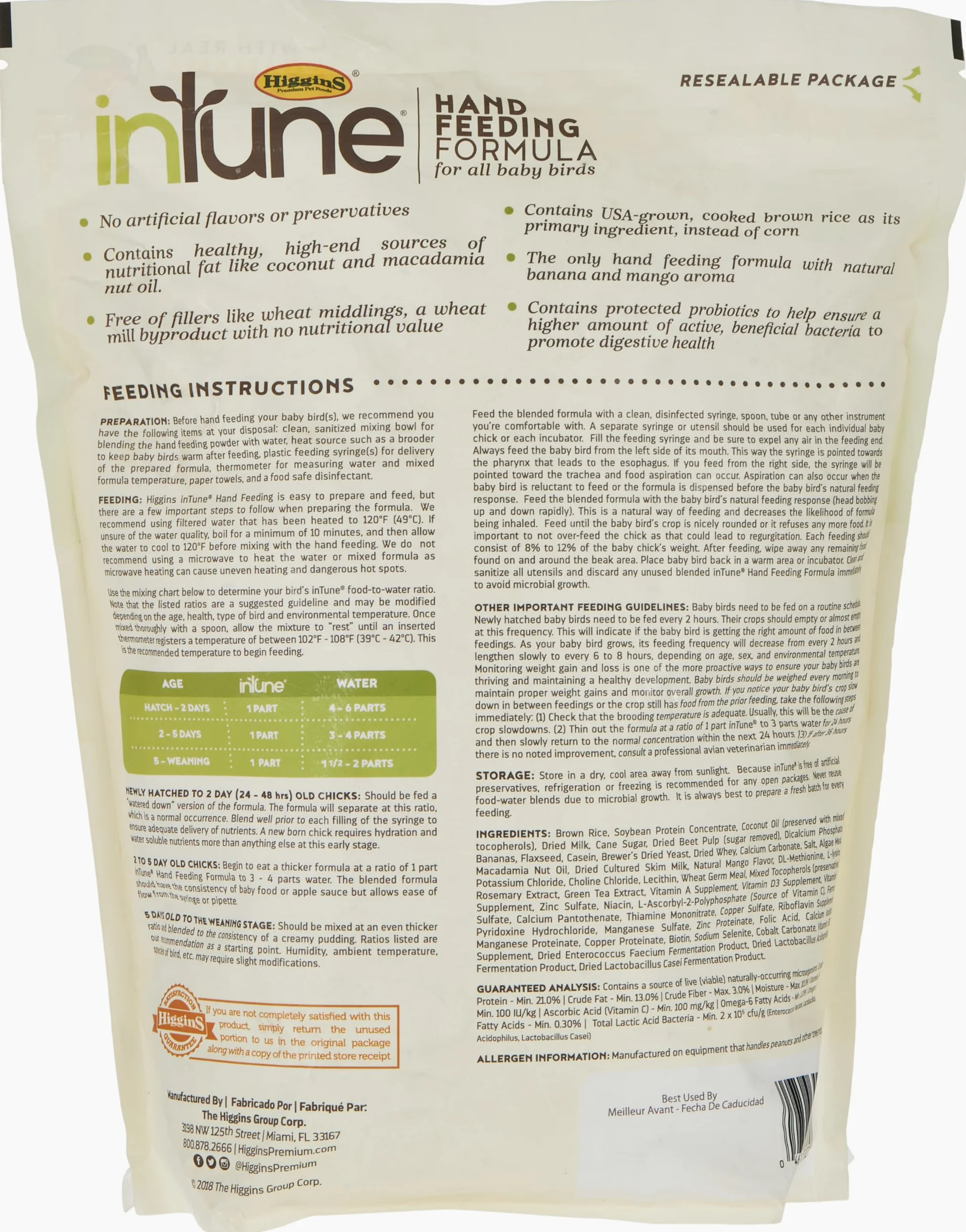 Higgins Intune - Alimento Natural para pájaros de bebé, 5 LB