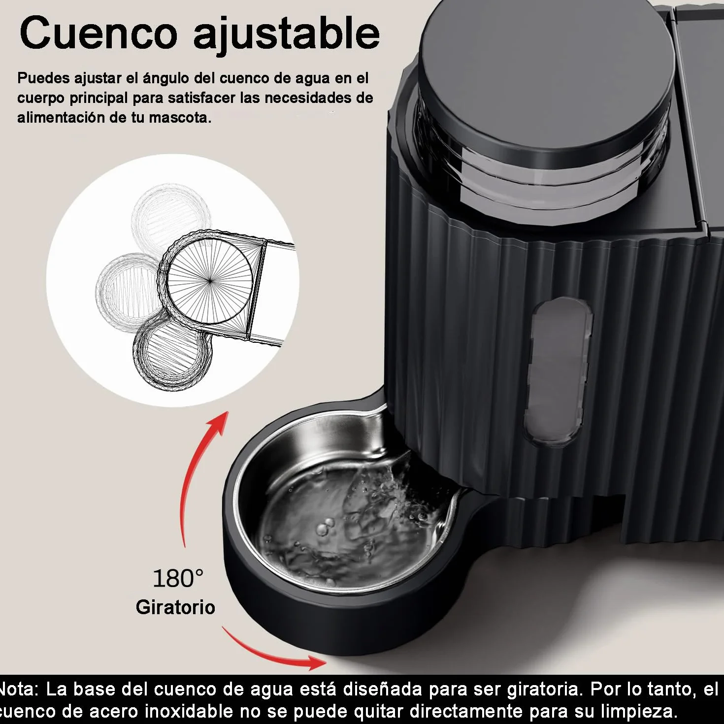Gardner Pet 2 en 1 Comedero Gato Automatico (3L*2), Dispensador Comida y Agua, Bebedero Perro con Bol Acero Inoxidable, Dispensador Comida Gatos Gravedad,Sin BPA,No Eléctrico-Negro