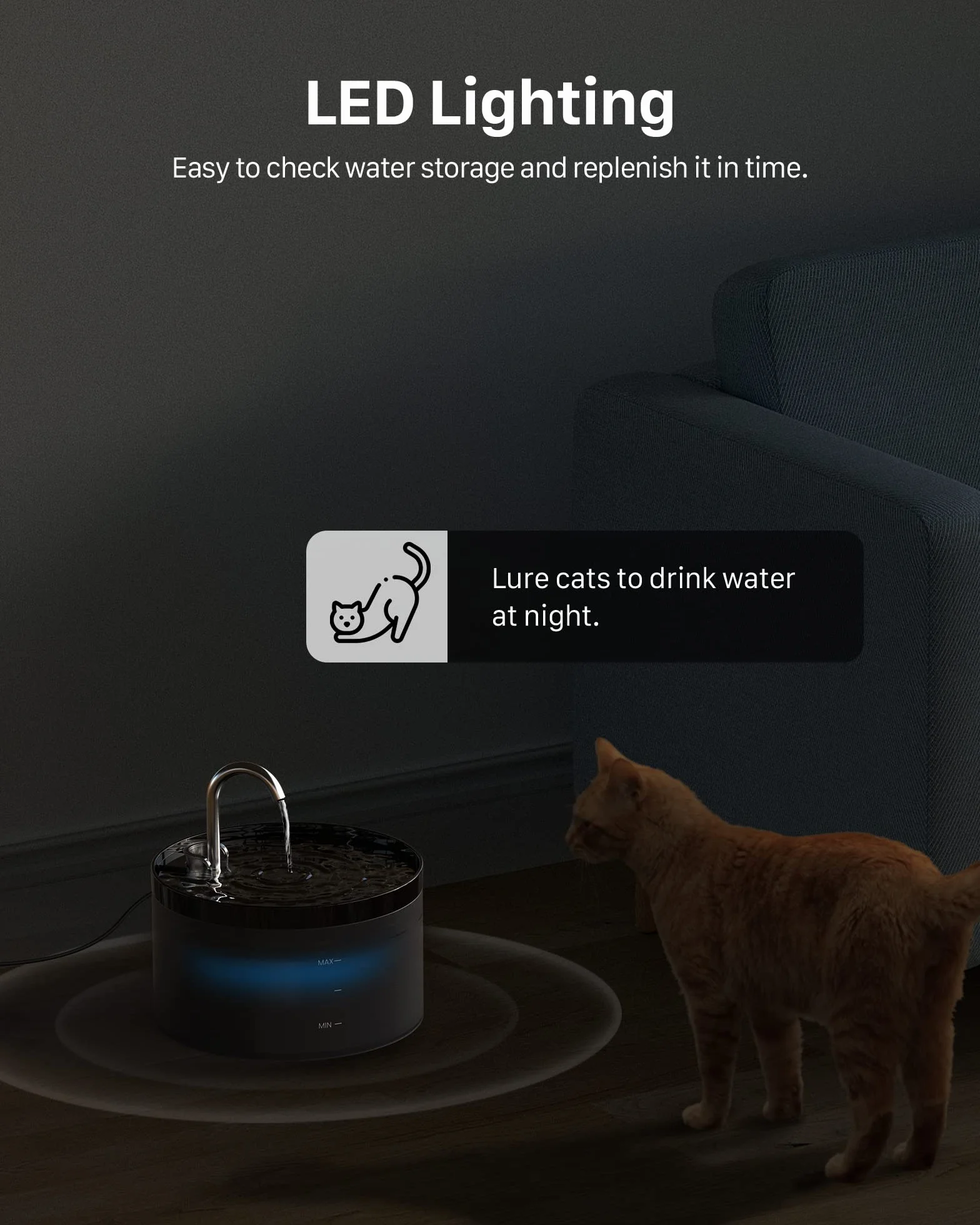 Fuente para Gatos, GIOTOHUN Bebedero con Forma de Grifo - 2L Bomba Súper Silenciosa, Filtro de Pelos Suelto, Dos Patrones de Flujo de Agua, Fácil de Quitar y Lavar - Negro