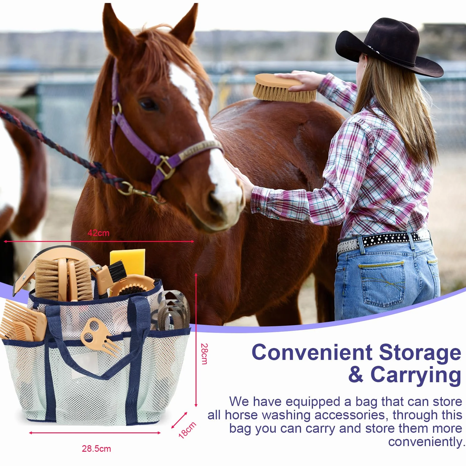 Kit de aseo para caballos de 13 piezas con 12 accesorios y 1 bolsa de almacenamiento, Serie Cuidado del Caballo, Amarillo, Cepillos para Caballos, Cepillos de Cerdas, Aseo, Accesorios de Aseo