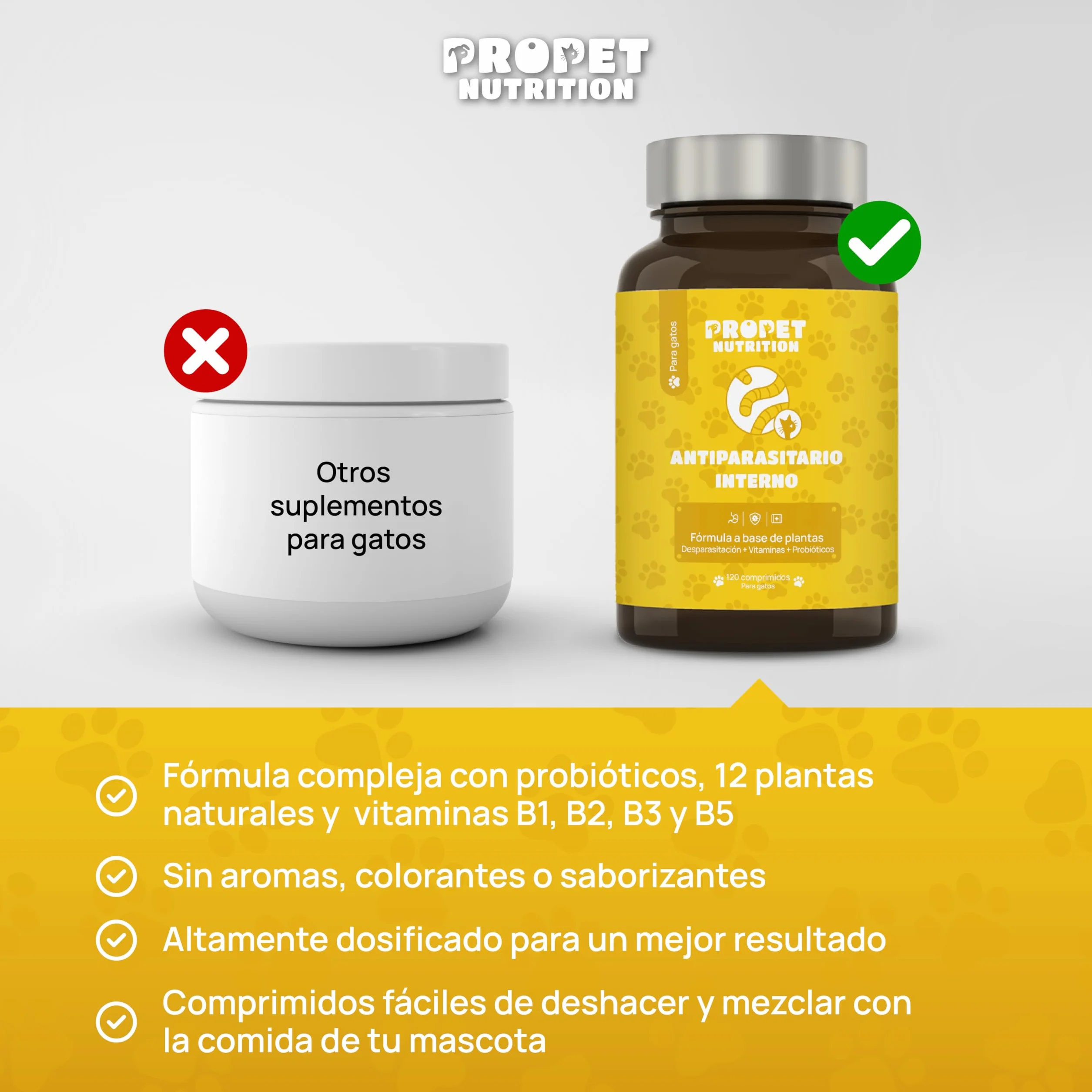 Desparasitente Gatos Interno. 100% Natural. 120 Dosis. 12 Plantas de Rápida Absorción y Eficacia. con Malta, Vitaminas y Probióticos. Antiparasitario Gatos. Desaparasita, Repara y Previene
