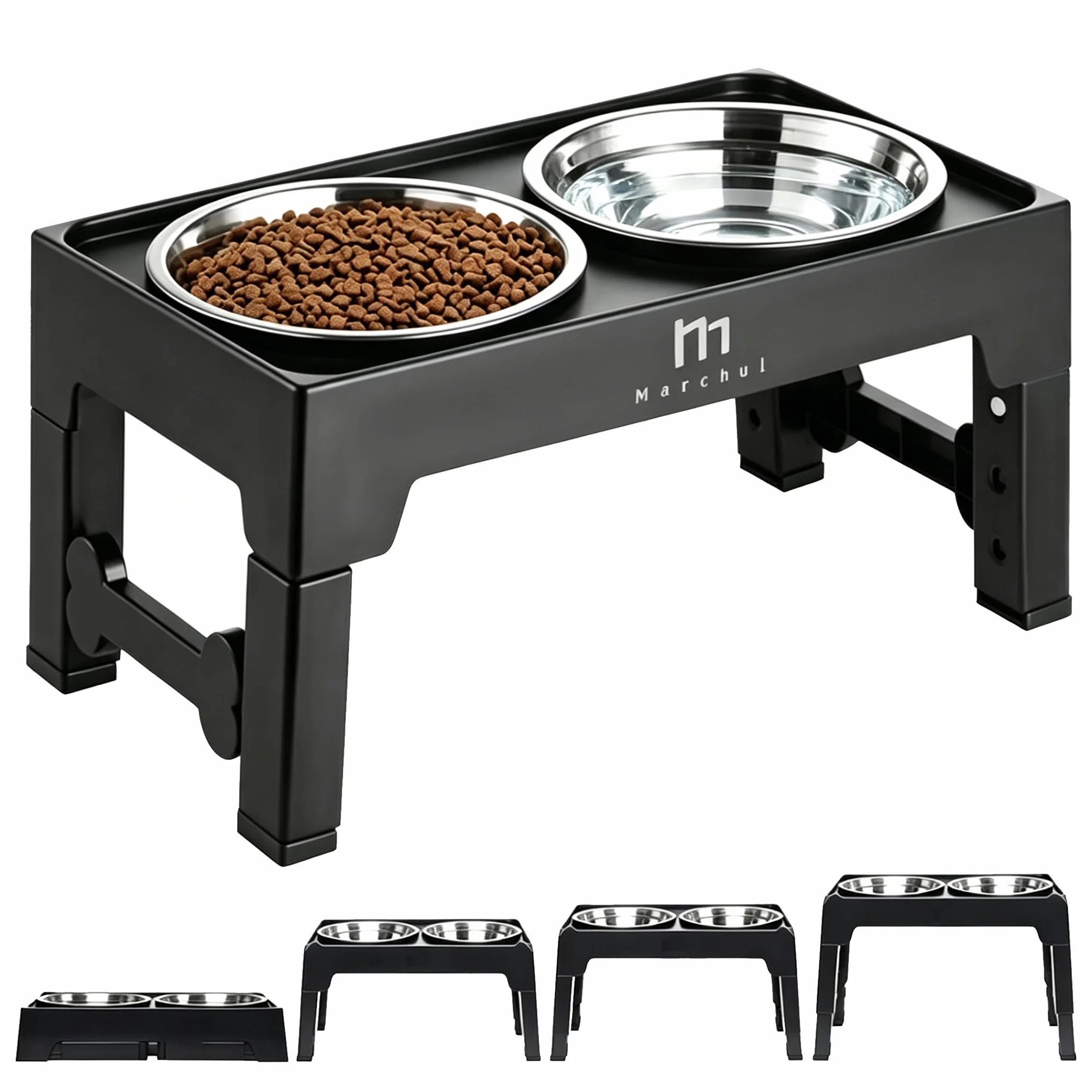 Marchul Comedero Perro Elevado de 4 Alturas Ajustables, 2 X 1200ml Comedero y Bebedero Perro, Cuencos Elevados para Perros Pequeños, Medianos y Grandes, Plegable y Antideslizante