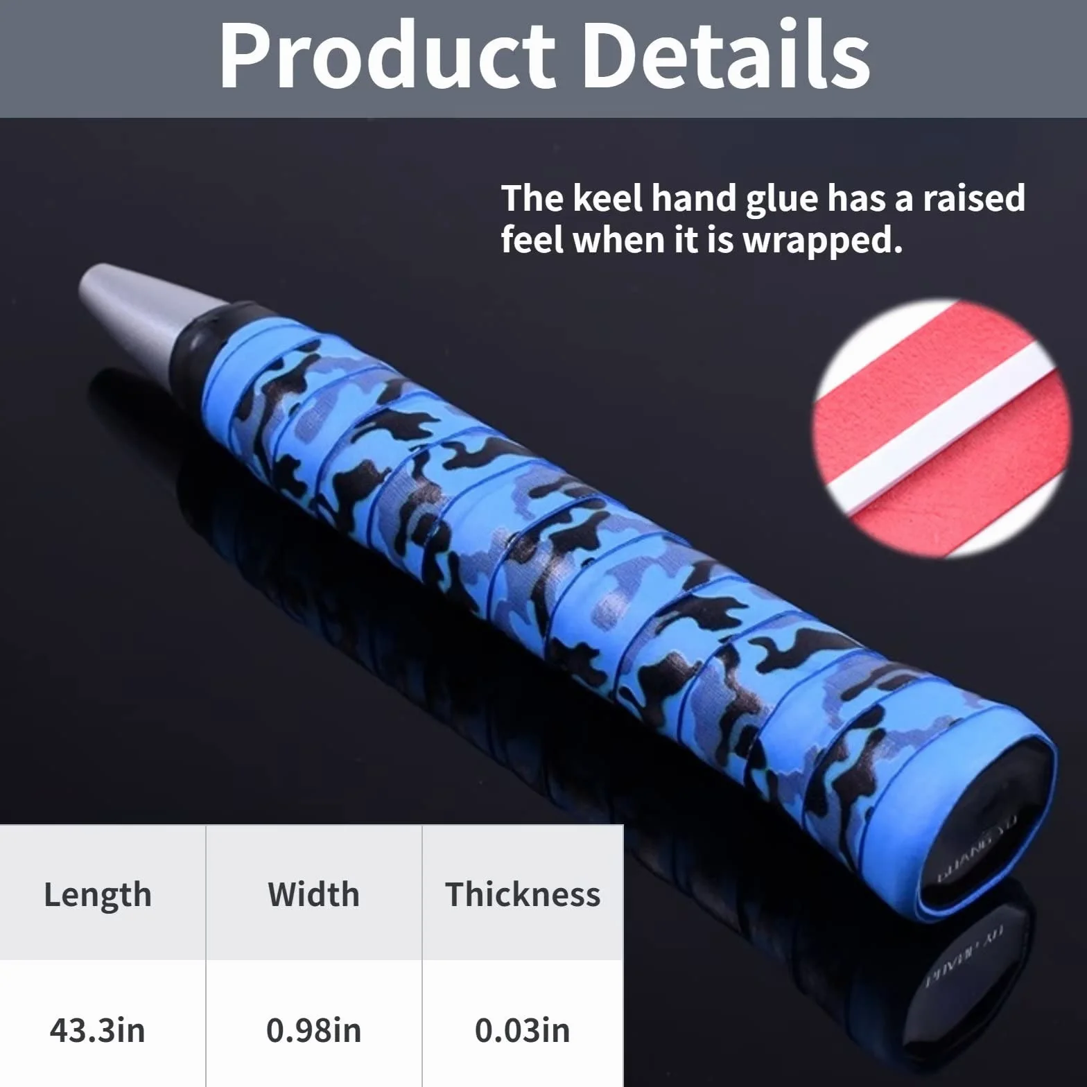 Empuñaduras de Bate de Béisbol 0,8 mm Cinta de Agarre de Camuflaje Azul para Béisbol Raqueta Tenis Bádminton