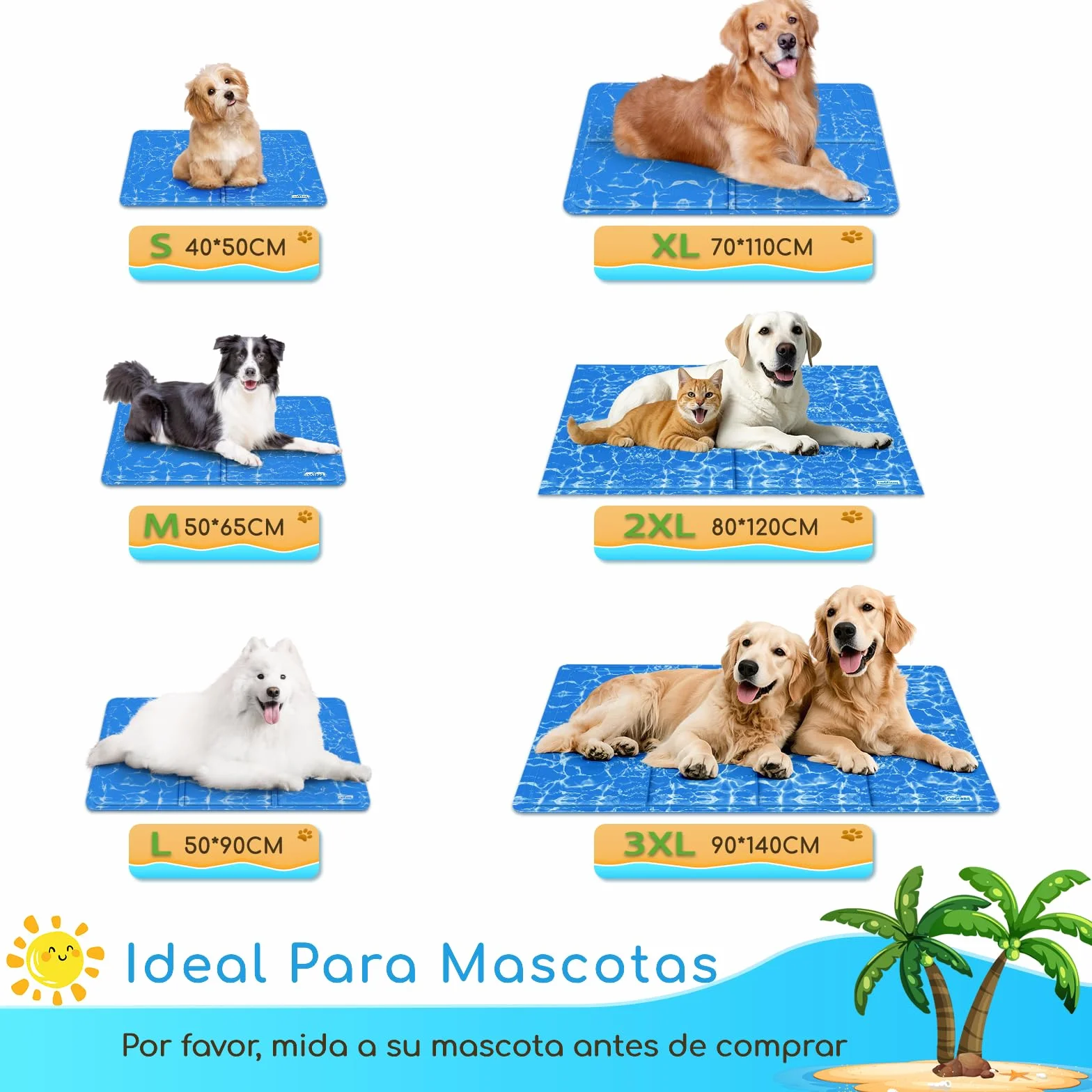 Nobleza - Alfombrilla refrescante para Mascotas Grandes. Auto refrigerante No tóxico. Ideal para para Perros, Gatos en Verano. 65 * 50 cm, Color Azul M