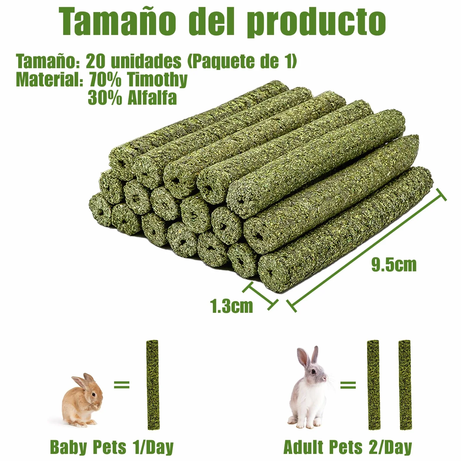 Juguetes Masticar para Conejos, Palitos de Heno Timothy para Conejos, Cobayas, Hámsters, Chinchillas (20 Unidad)
