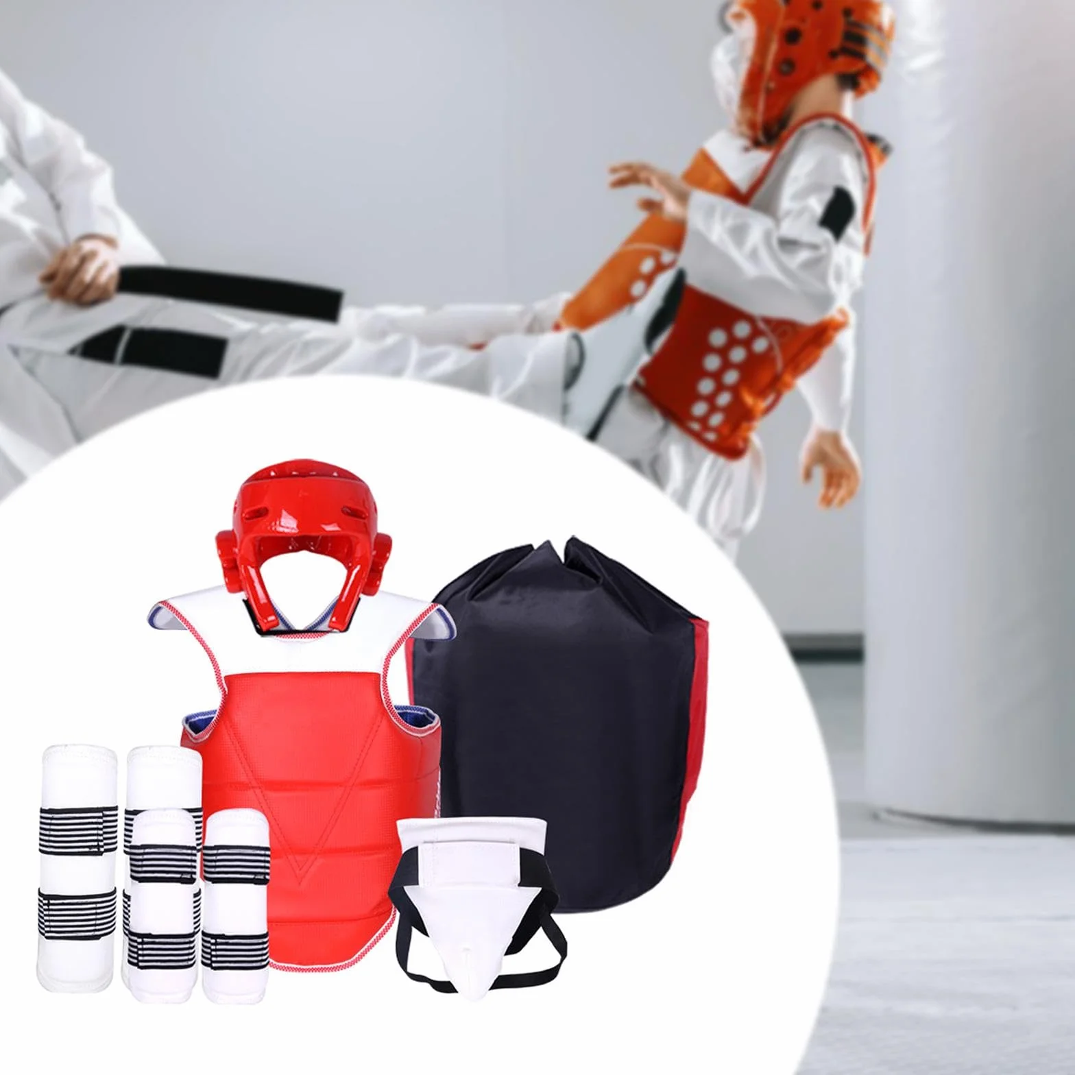 Conjunto de Equipo de Protección de Taekwondo para Uso Masculino, Protector de Piernas y Brazos, Uniforme de Taekwondo