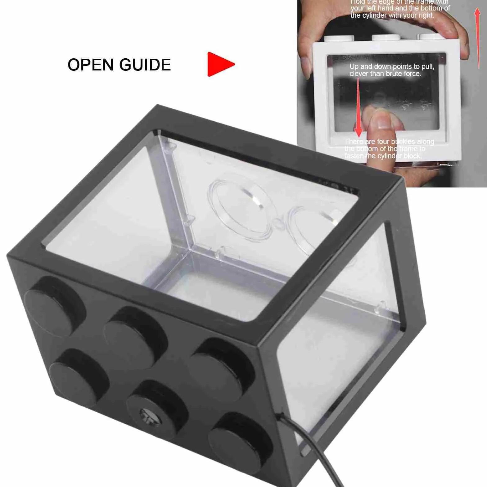 Qcwwy Mini Pecera Acrílica, Kits de Iniciación para Acuarios Mini Pecera Acuario Cubo Apilable Tanque Escritorio Mini Acuario Tanque Tazón con Luz LED USB(Negro)