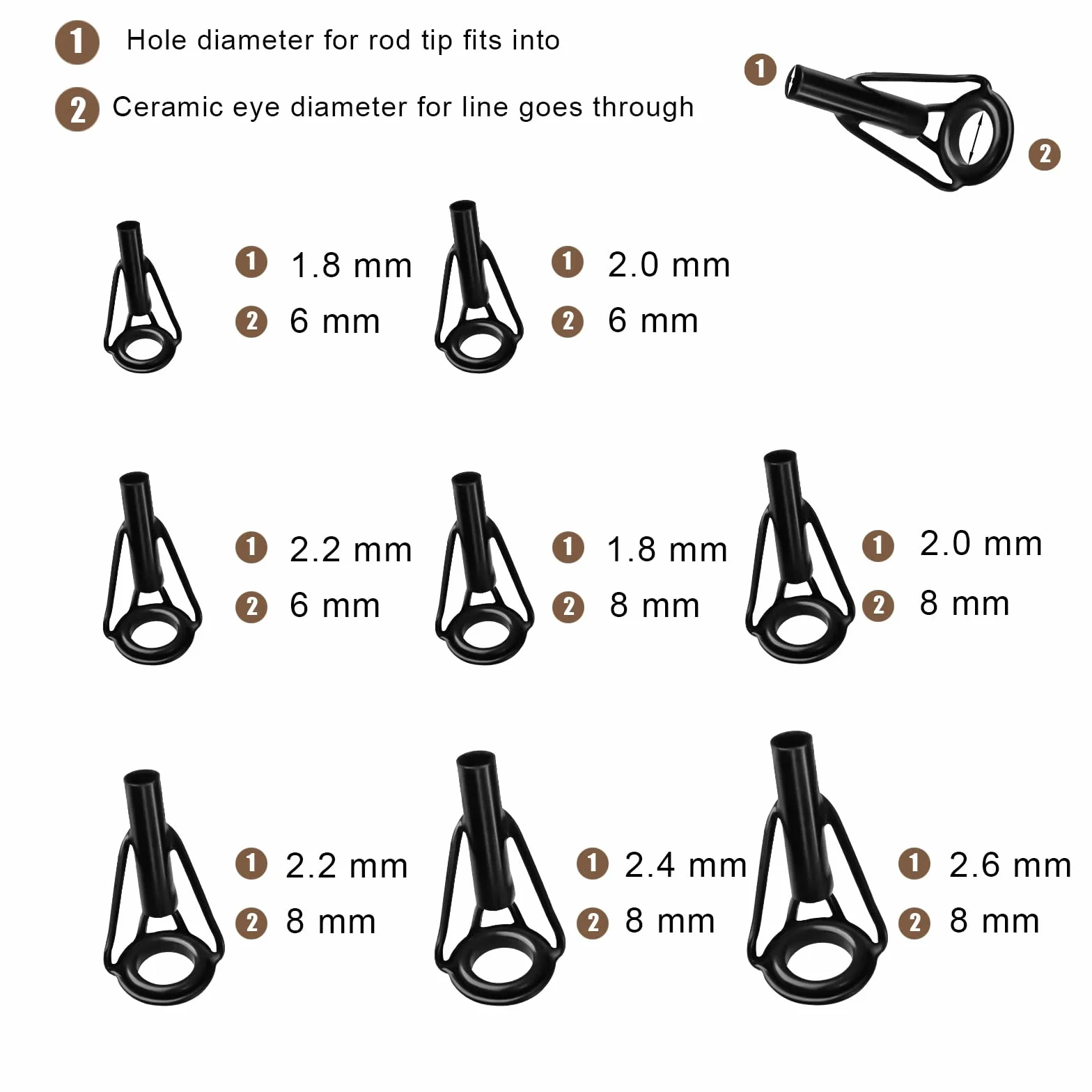 KINBOM 8 Piezas Kit de Punta de Caña de Pescar Acero Inoxidable para Agua Dulce Salada Negro