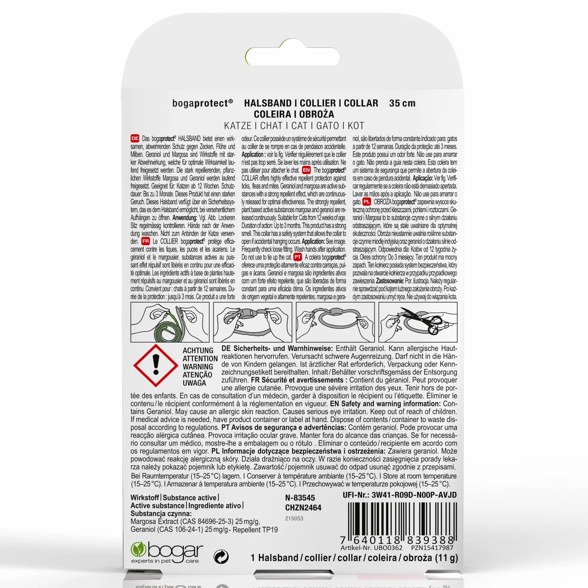 bogaprotect UBO0362 Collar para gatos (35 cm) – Hasta 12 semanas de protección preventiva contra garrapatas y pulgas, principio activo a base de plantas