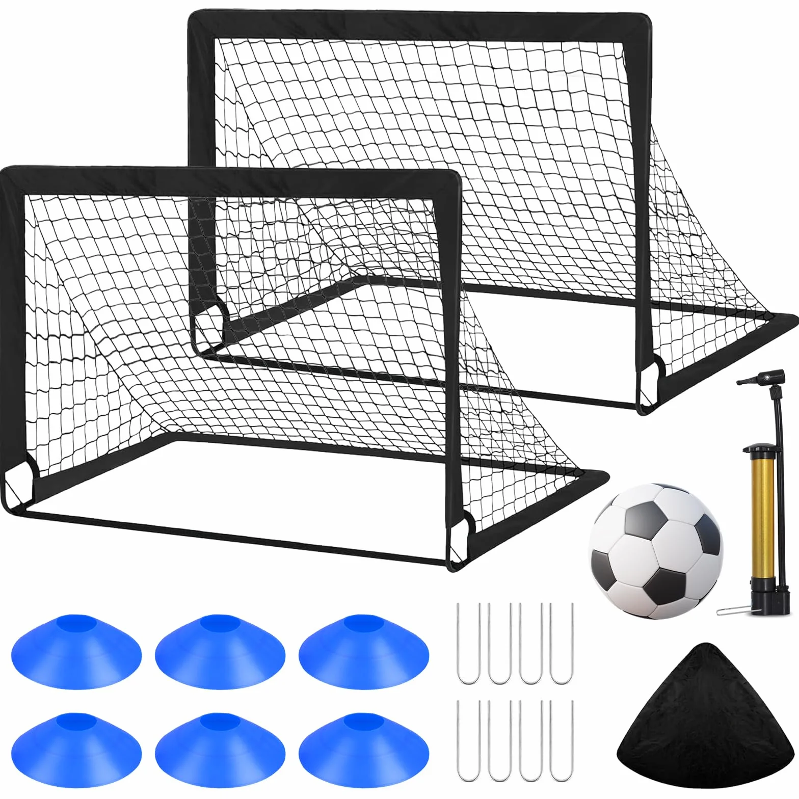 Portería de fútbol plegable 2 unidades con barras de fibra de vidrio y bolsa de transporte