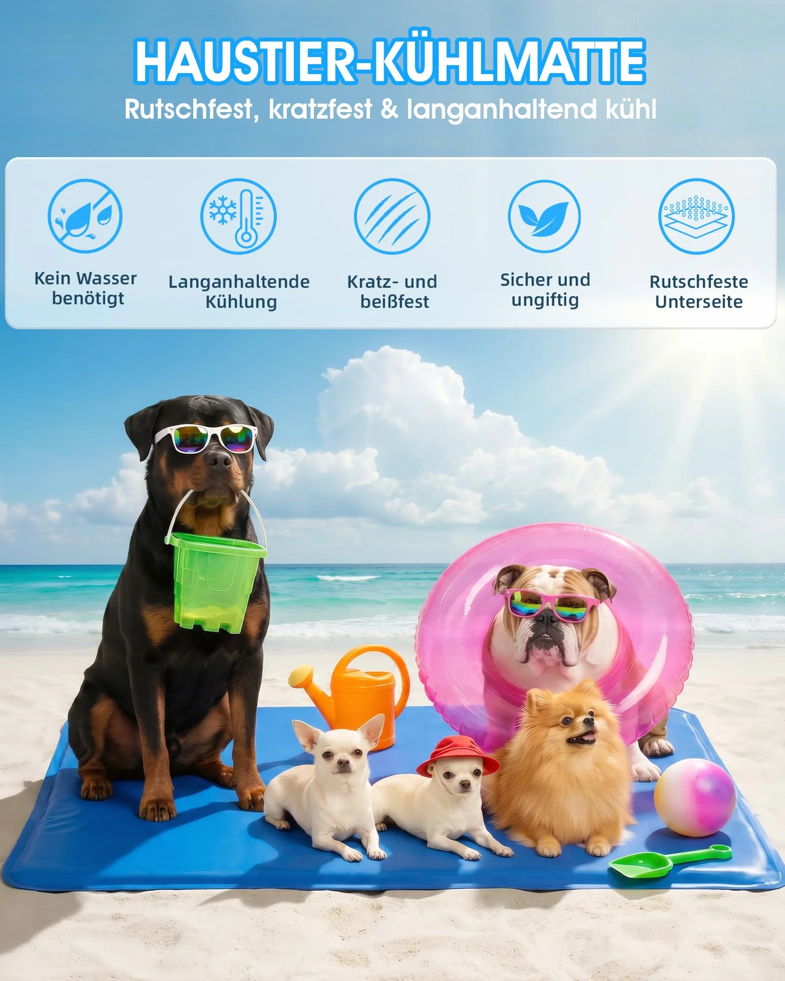 petnf Alfombrilla Refrescante para Perros y Gatos, Duradera Antideslizante Tapete de Refrigeración para Perro para Interior y Jardín, Dog Cool Mat de Gel No Tóxico Autoenfriante en Verano, 50x40 cm