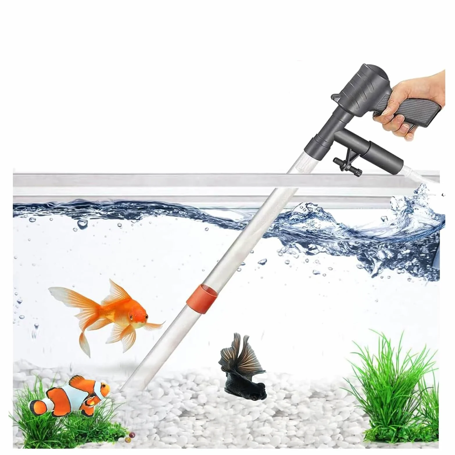 Aspiradora de grava para acuario con succión ajustable y tubo de 3 m para una limpieza eficiente de arena y filtración de agua en tanques de peces