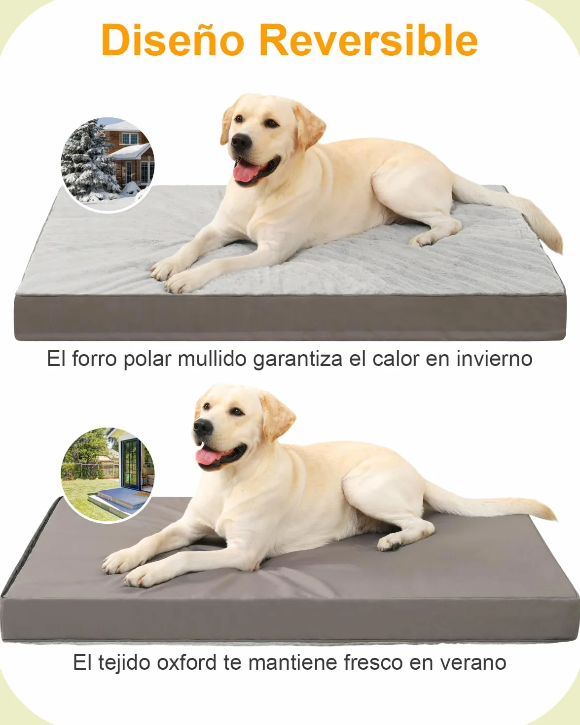 KSIIA Ortopédica Cama para Perros Grande y Medianos, 90x57cm Colchón Perro de Doble Cara, Colchoneta Perro Lavable, Cojín Mascota Desenfundable Impermeable, Dog Bed Gris