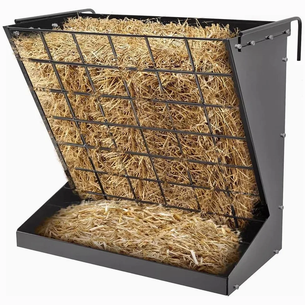 Comedero para Ganado, comedero de heno de Pared, 2 en 1 de Metal Resistente para heno y Grano, con Distancia Ajustable, para Cabras, Ganado Vacuno y Caballos (Negro)