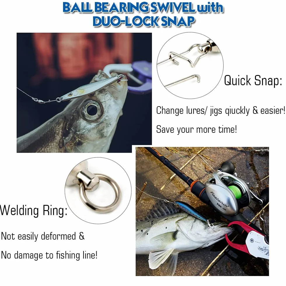 Emerillones Giratorio de Pesca de Acero Inoxidable con Bloqueo de Broche Conector de Línea de Pesca
