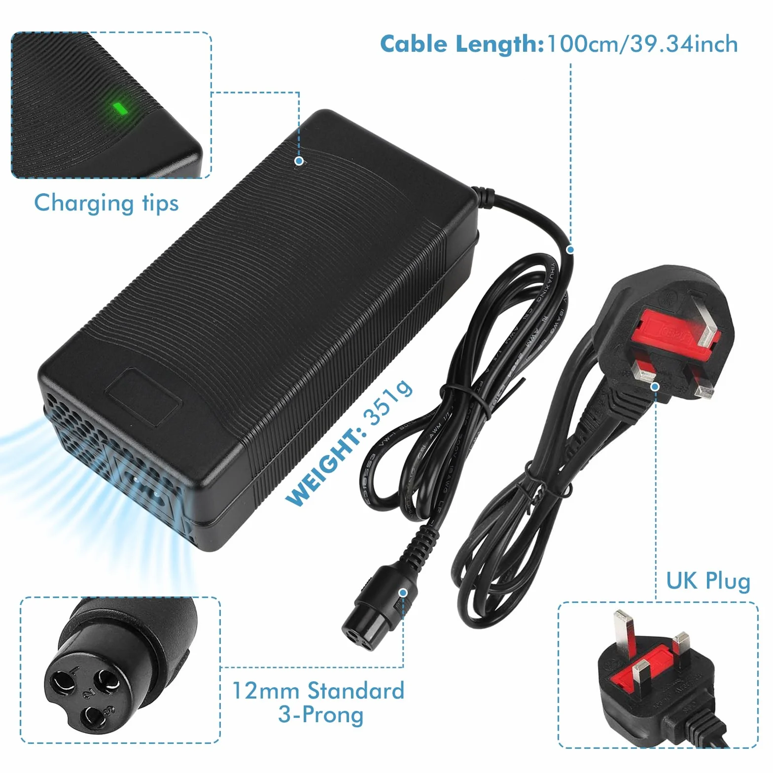 Cargador Patinete Electrico Kugoo M4 M4Pro UrbanGlide E-Cross Pro Hitway H5 H5Pro Smartgyro Speedway 54,6V 2A 48V 12mm-3pin