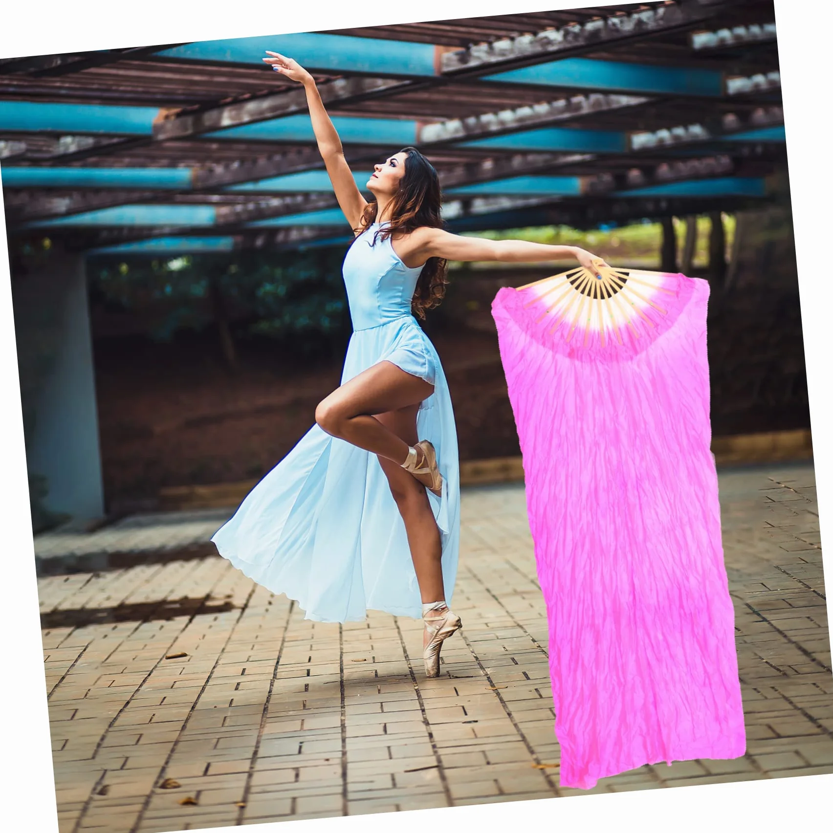 Abanico de Baile Seda Giratorio Rojo Toddmomy