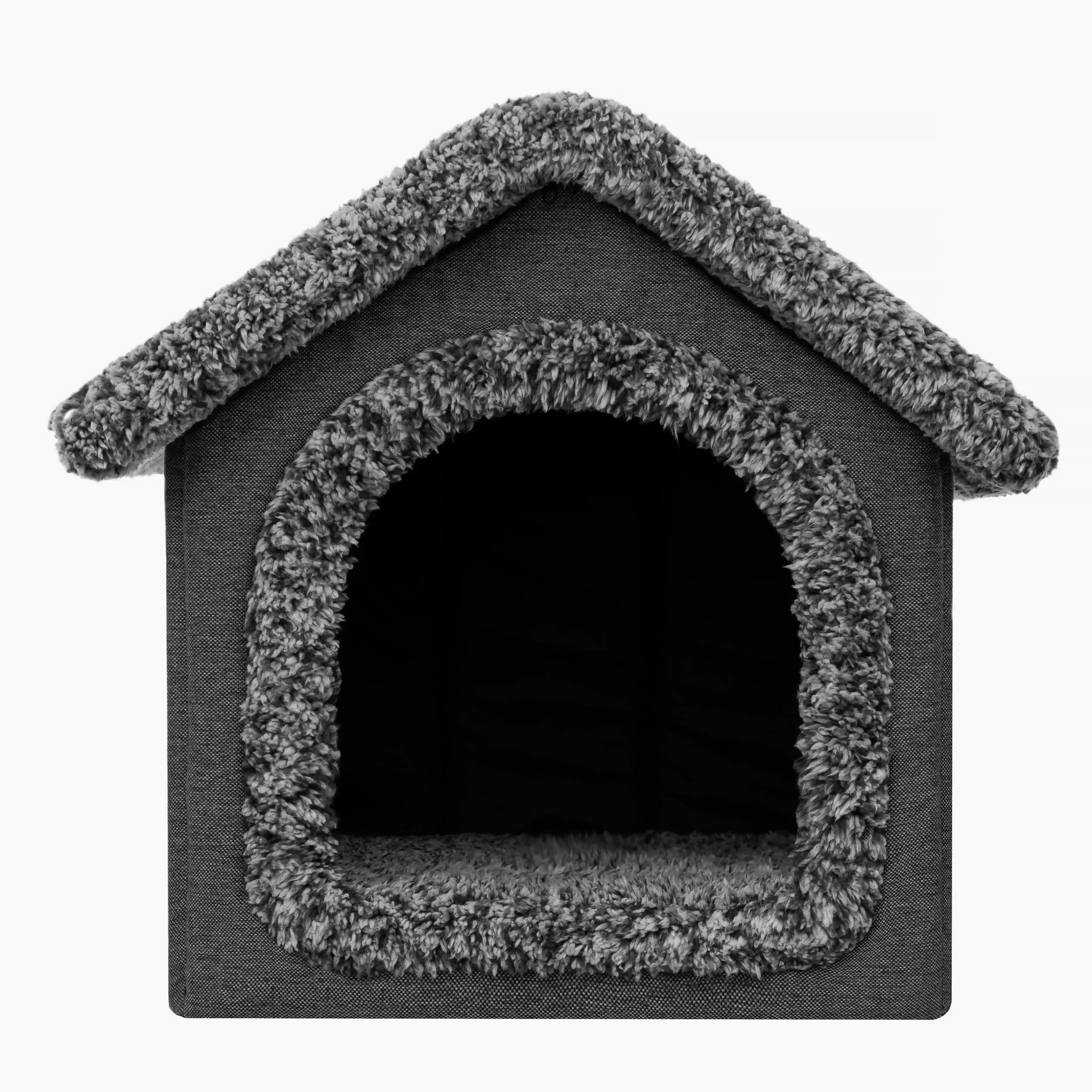Caseta para mascotas, casa para perros, caseta para gatos, casa para perros, cojín para gatos, casa mullida, negro, 32 x 38 x 32 cm