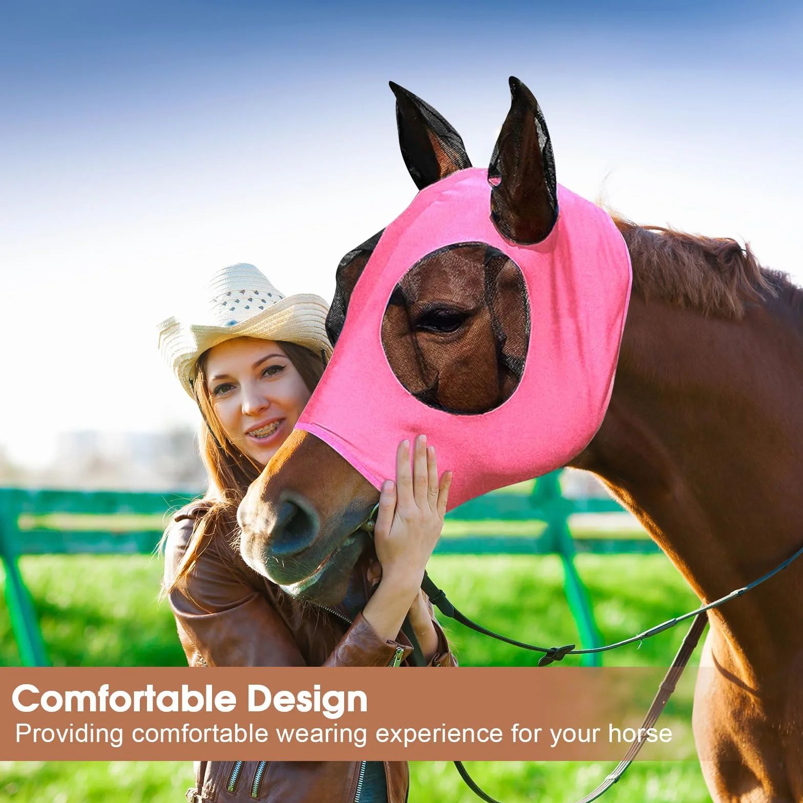 Máscara de mosca para caballos, cabestro con protección UV, gorro transpirable, shetty con orejas