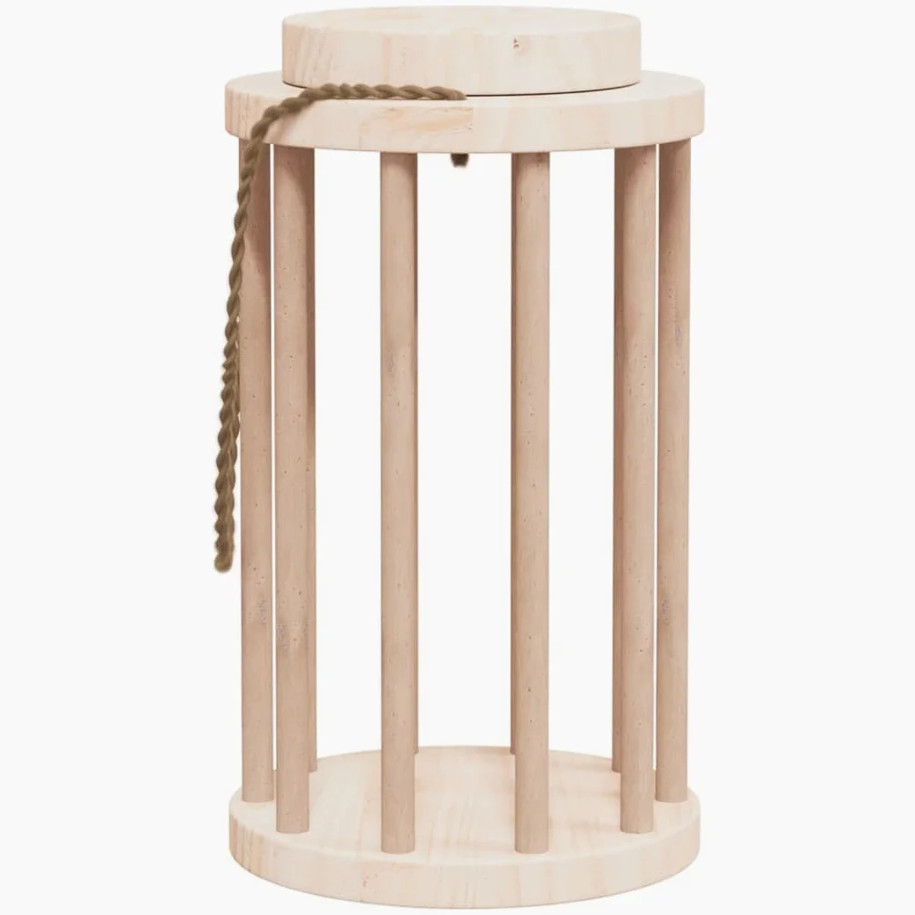 Heno para conejos de madera maciza de abeto, diámetro 15 x 25,5 cm, con tapa extraíble y asa de cordón, dispensador de heno para animales pequeños, adecuado para conejillos de indias