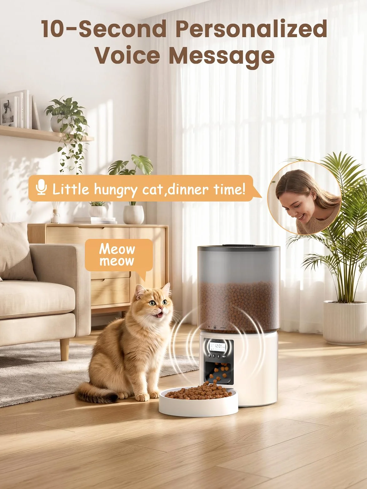 4L Comedero Gato Automatico 1-6 Comidas al Día Dispensador Comida Gatos Perros Inteligente Fuente de Alimentación Dual Grabación de Voz de 10s Blanco para Pequeño/Mediano Mascota