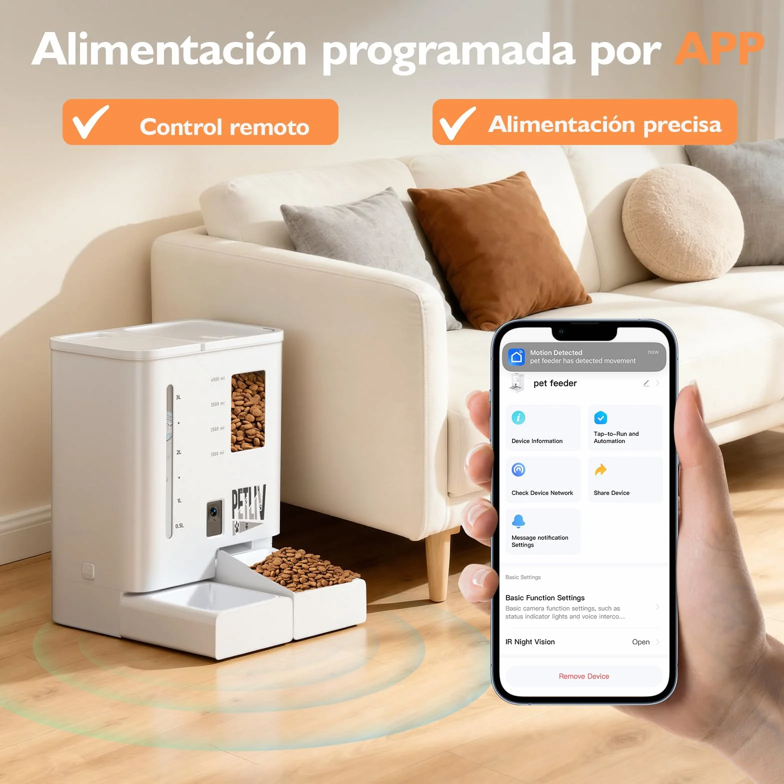 Comedero Automático para Gatos con Cámara 2K HD Visión Nocturna, WiFi 2,4G/5G Control por App, Audio Bidireccional Anti Atascos, Doble Alimentación, Depósito 5L Comida y 4L Agua