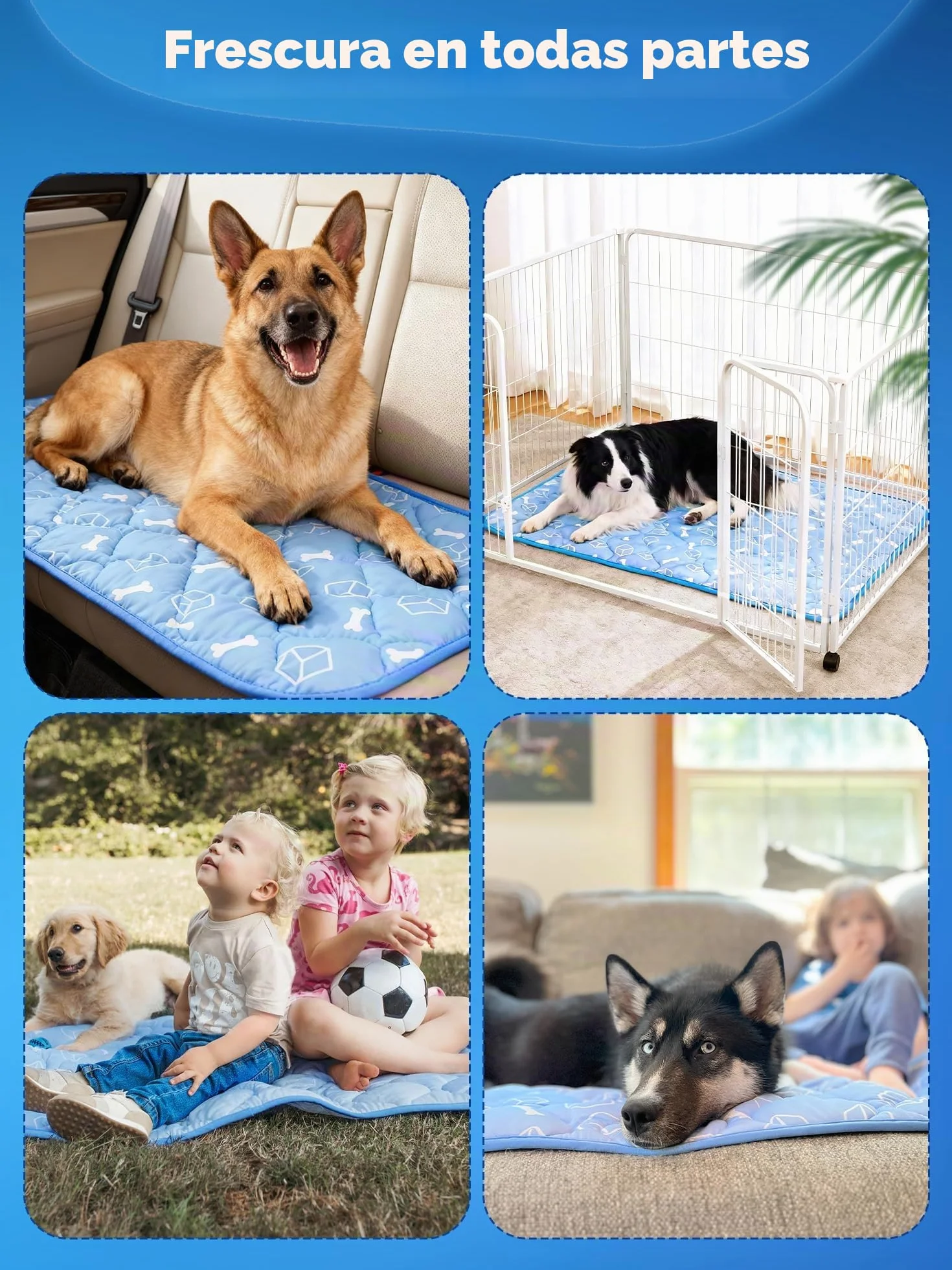 Rywell Alfombra Refrescante para Perros 80x110cm,Gruesa Manta Fria para Perros con Fibras Termocrómicas Impermeables Integradas, Lavable, No Tóxica y Antideslizante (Azul)