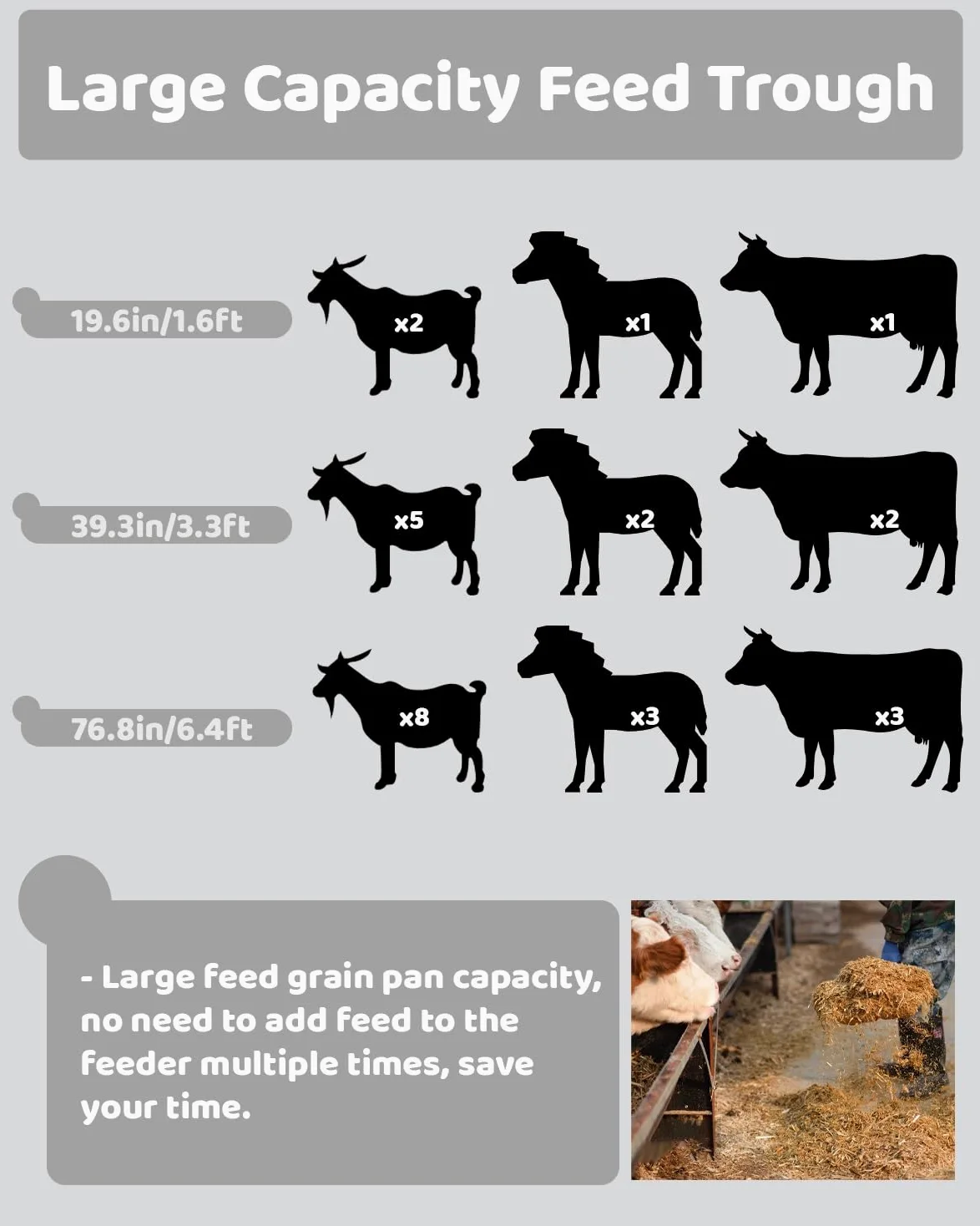 Comedero de Gran Capacidad para Animales de Granja: comedero y Bebedero para Ganado Vacuno, porcino, ovino, caprino y Aves de Corral con Soporte, 100 cm/39 Pulgadas. Ideal para la alimentaci