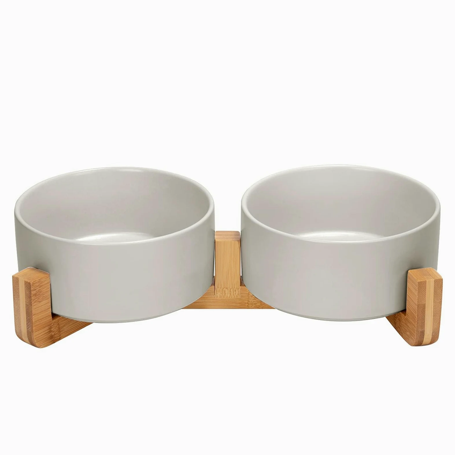 Cuenco for Perros y Gatos con Soporte de Madera, antiderrames, cerámica, for Comida Agua, for pequeños, Gris Grande