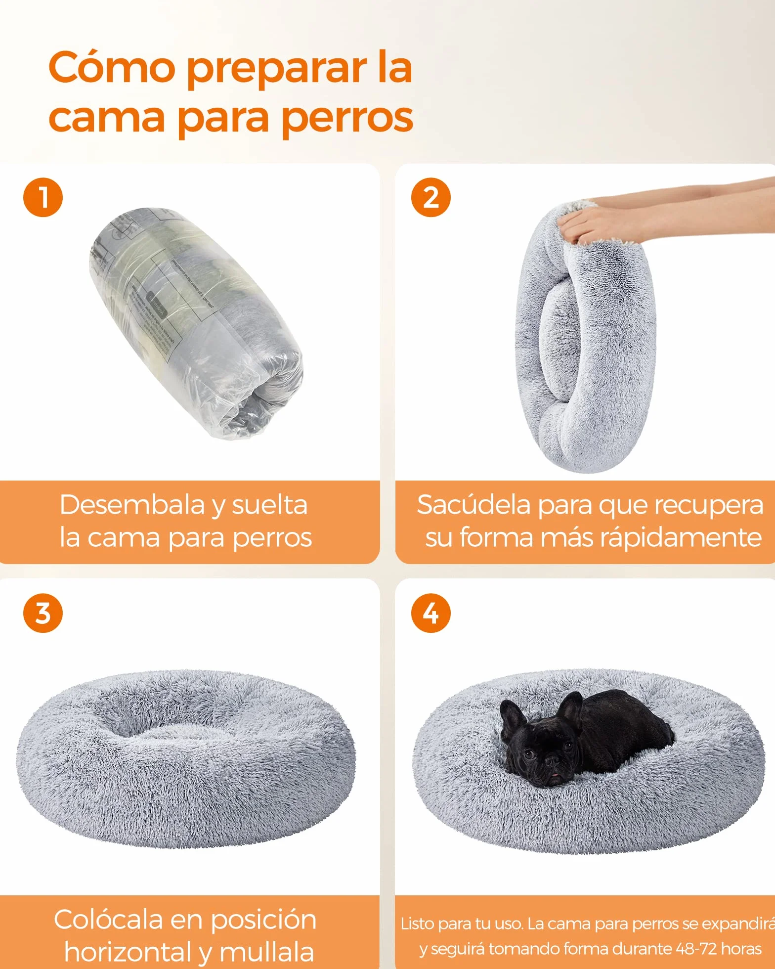 Feandrea Cama de Perros, Cama para Perros, Cojín Central Extraíble y Lavable, Alfombra de Felpa Suave y Mullida, 70 cm de Diámetro, Gris PGW039G01