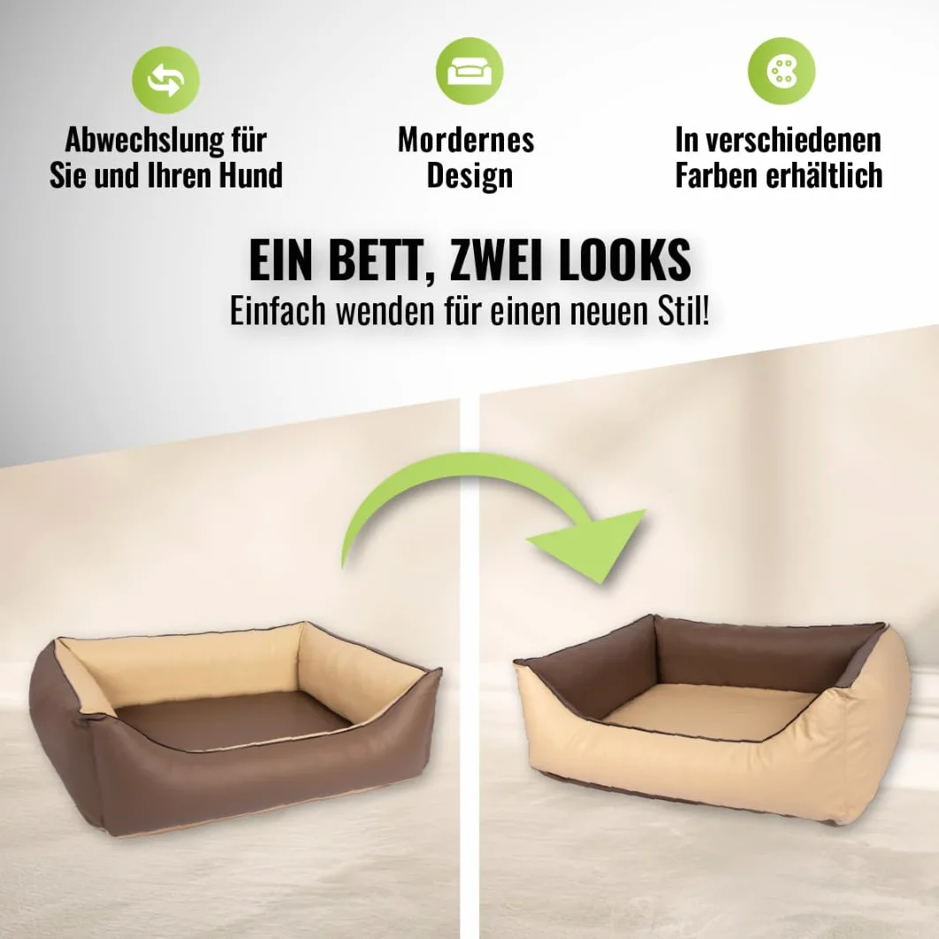 Cama para perros CopcoPet Rocco 2 en 1, impermeable y de piel sintética, con colchón de plástico para perros con espuma de copos o espuma viscoelástica ortopédica