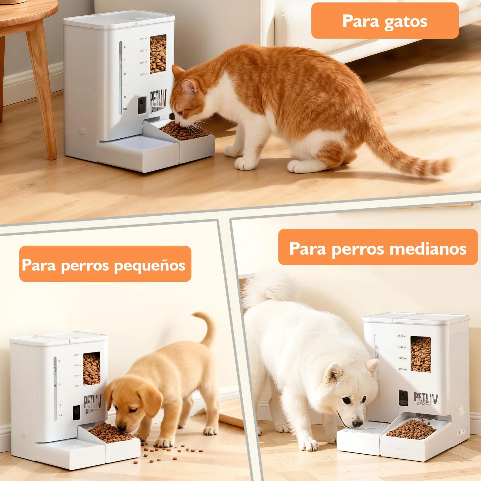 Comedero Automático para Gatos con Cámara 2K HD Visión Nocturna, WiFi 2,4G/5G Control por App, Audio Bidireccional Anti Atascos, Doble Alimentación, Depósito 5L Comida y 4L Agua