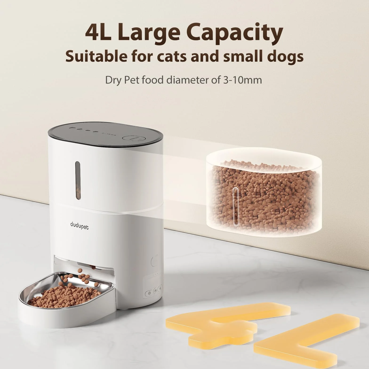 Comedero Gato Automatico 4L- Alimentador Automatico Gatos, 2.4G WiFi Control Remoto Doble Alimentación, Grabación de Voz en 10 Segundos, Bol de Acero Inoxidable