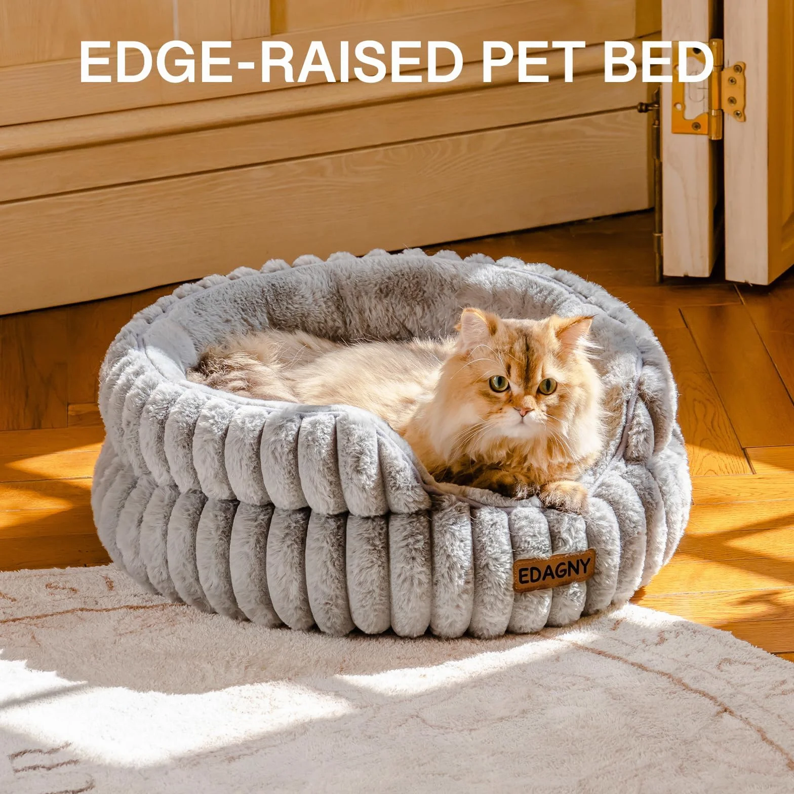 EDAGNY Elegantes Camas para Gatos Camas Perros - Redonda Suave Cama para Perros Pequeños y Medianos Perro, Lavable Calmante Cama para Mascotas (Gris, 51cm x 51cm x 20cm)