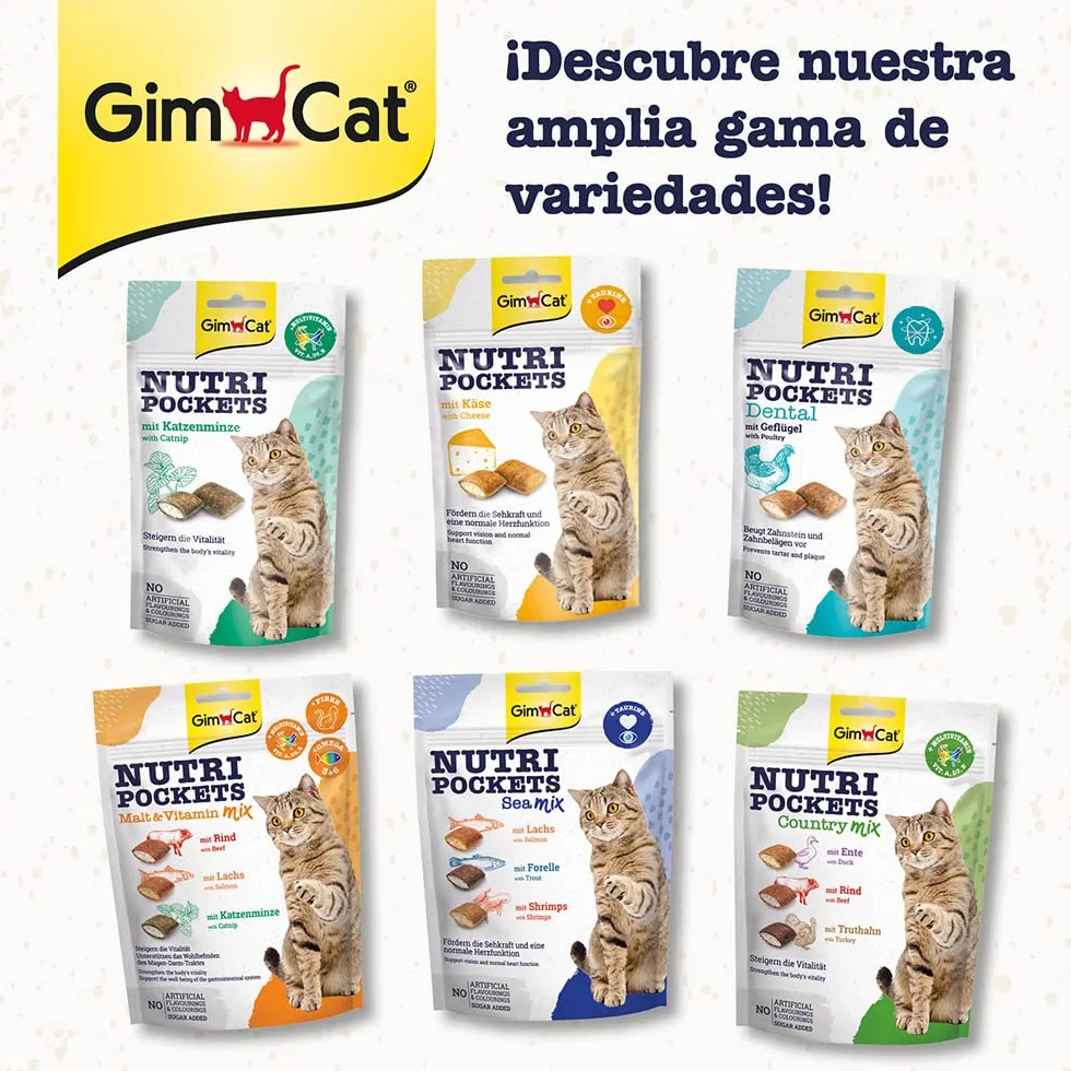 GimCat Nutri Pockets Snack crujiente para gatos con malta y vitaminas, 150 g