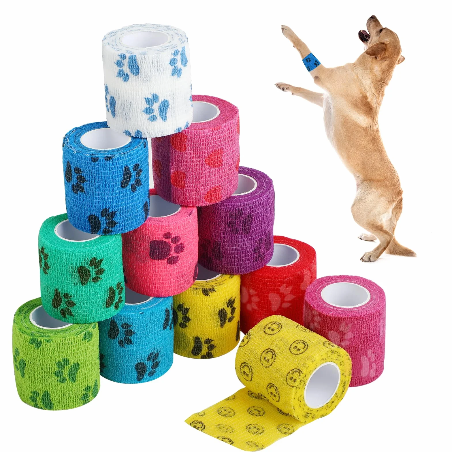 12 piezas de vendas autoadhesivas, venda cohesiva, vendas cohesivas y venda autoadhesiva elástica para perros, caballos y otros animales – Ideal para cuidar articulaciones, tobillos y más, 5cm x 4,5 m
