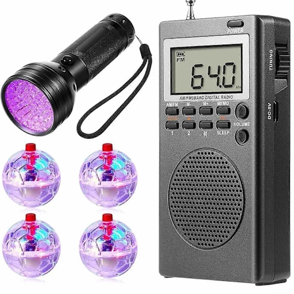 Juego de caza paranormal con radio, altavoz y bolas LED, 4 piezas